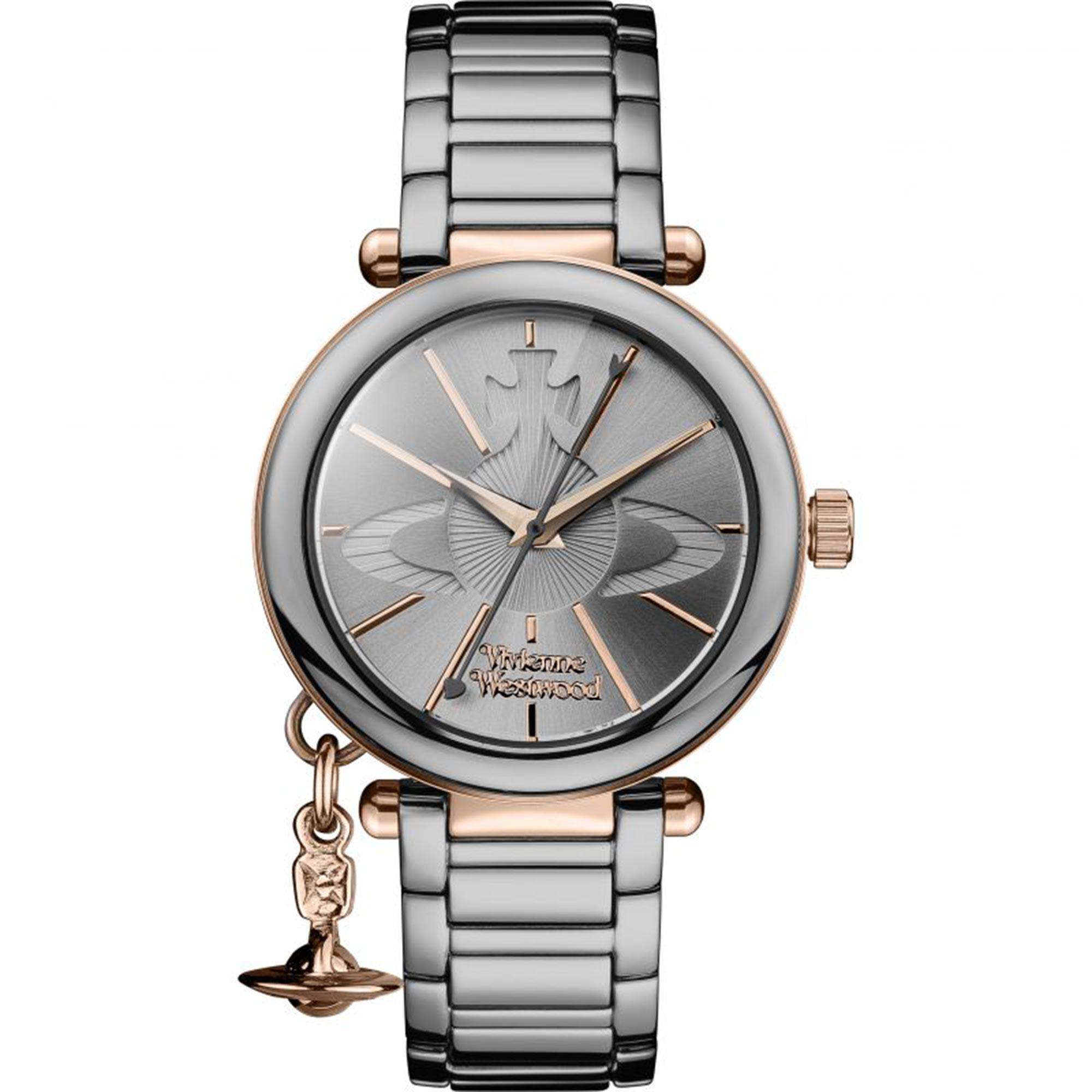 Vivienne Westwood Kensington Quarz Silbernes Zifferblatt Gunmetal Graues Stahlarmband Damenuhr VV067SLTI