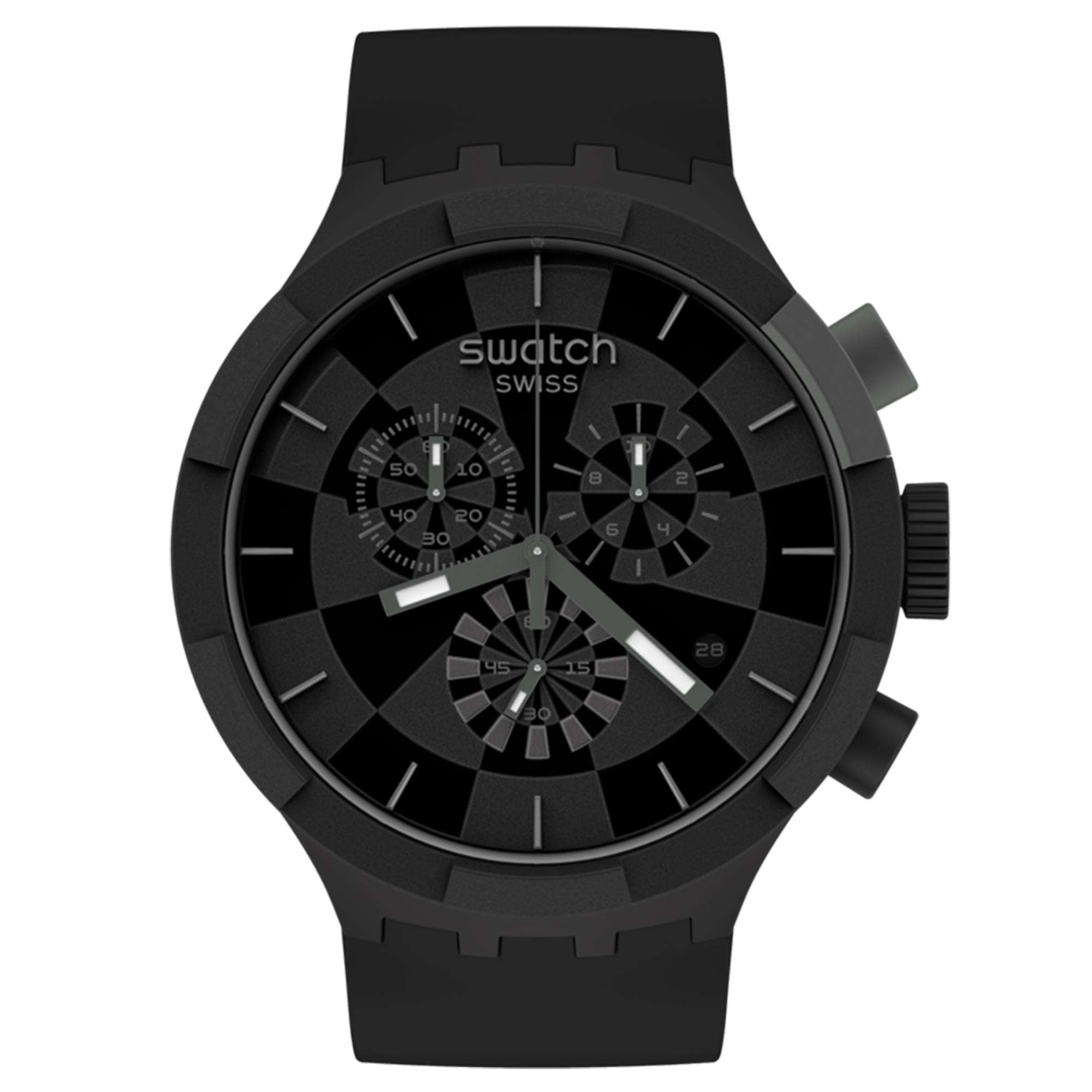 Swatch Big Bold Chrono Checkpoint Black Quartz Black Dial Silicone Strap Watch SB02B400