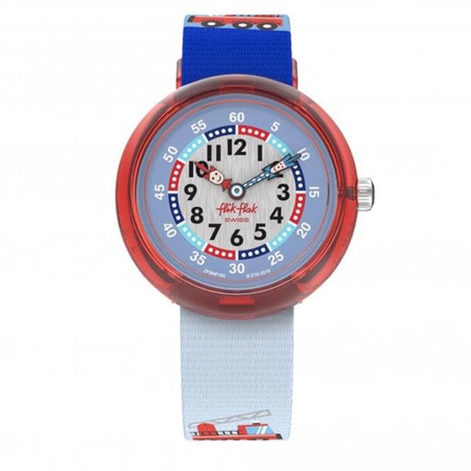 Flik Flak City of Life Firetruck Quartz Movement Blue Dial Textile Bracelet Kids Watch FBNP160