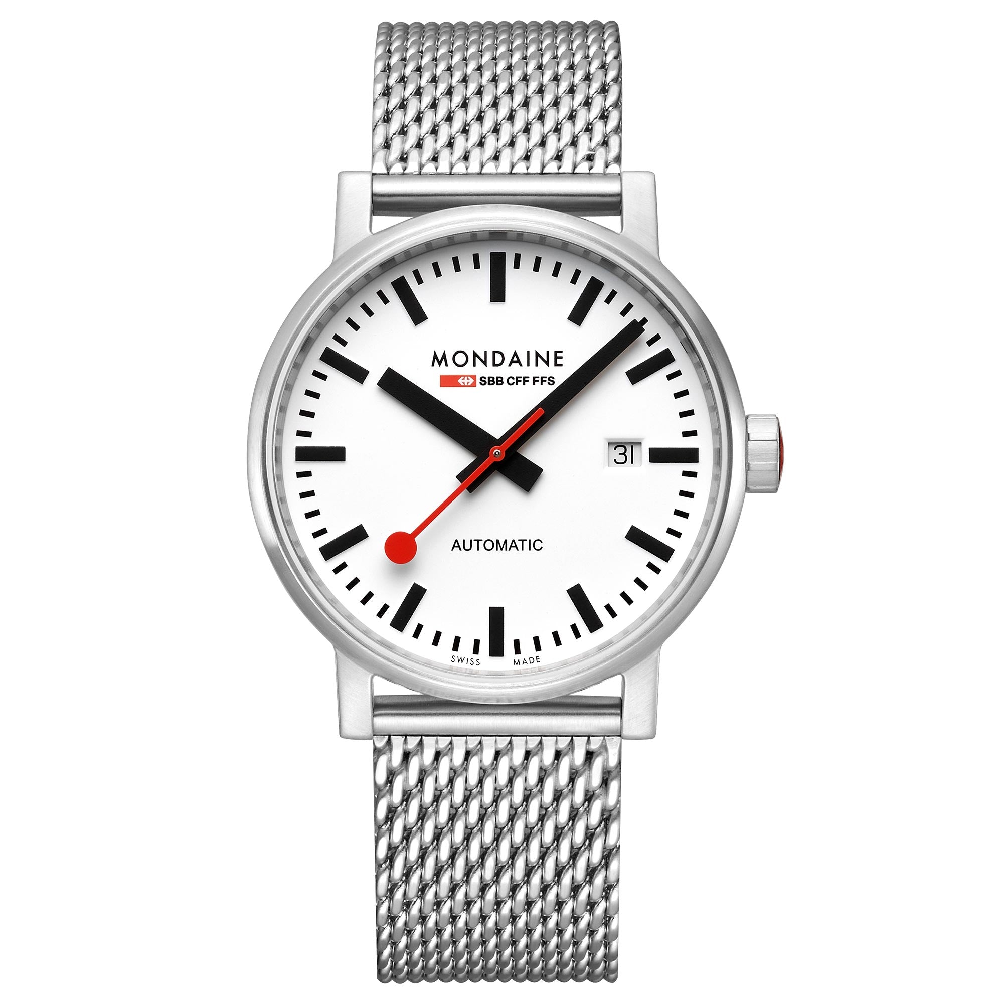 Mondaine Evo2 Automatik Weißes Zifferblatt Edelstahl Uhr MSE.40610.SM