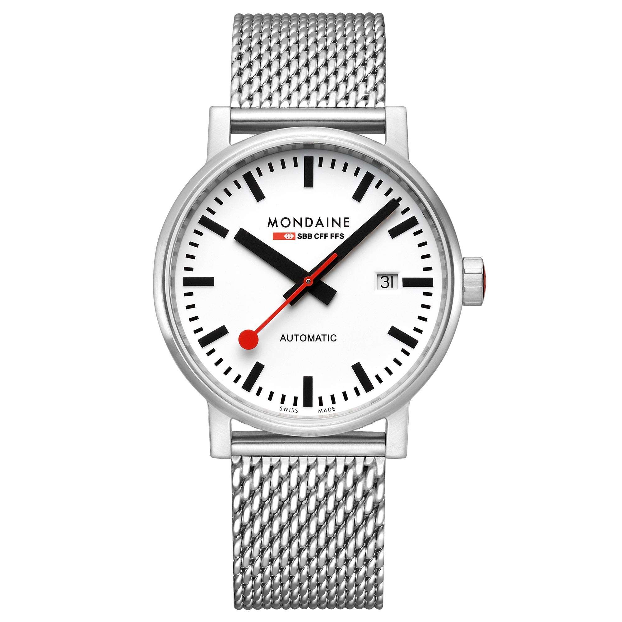Mondaine Evo2 Automatik Weißes Zifferblatt Edelstahl Uhr MSE.40610.SM