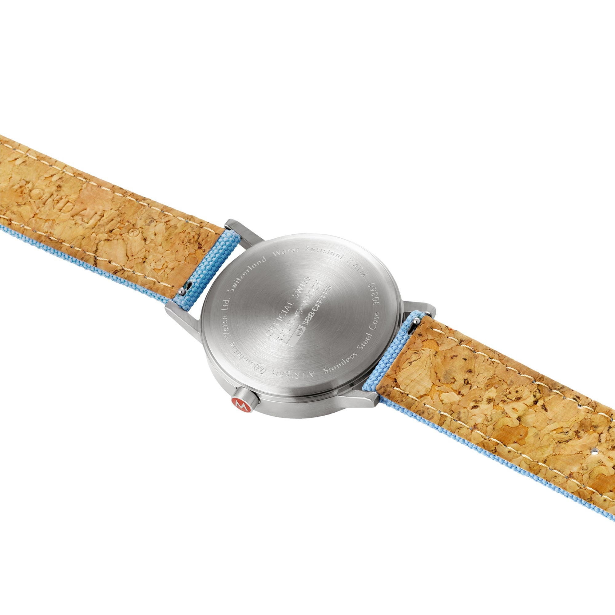 Mondaine Classic Quartz Weißes Zifferblatt Aqua Blaues Textilarmband Uhr A660.30360.17SBQ