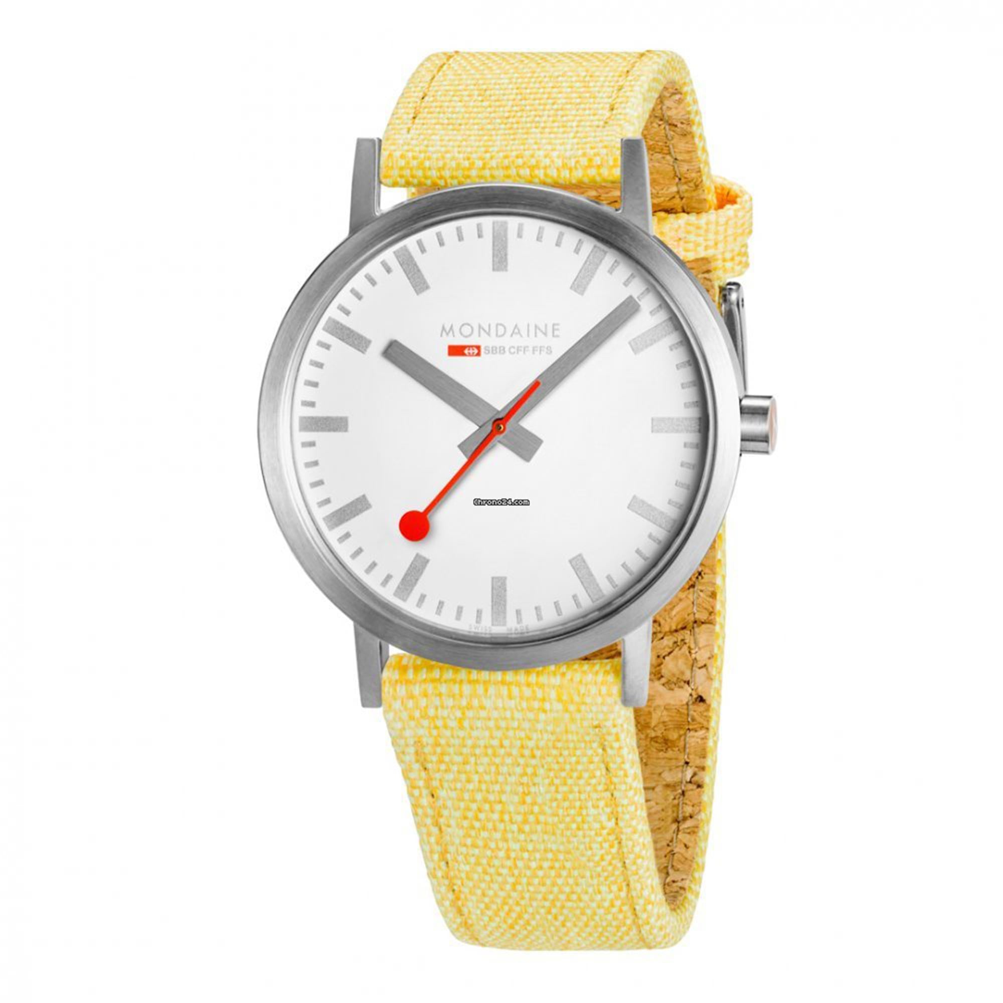 Mondaine Classic Quartz Weißes Zifferblatt Gelbes Textilarmband Uhr A660.30360.17SBE