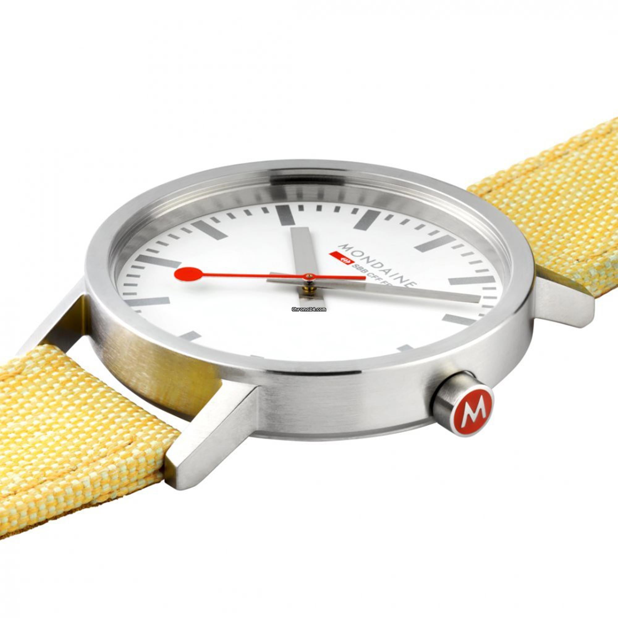 Mondaine Classic Quartz Weißes Zifferblatt Gelbes Textilarmband Uhr A660.30360.17SBE