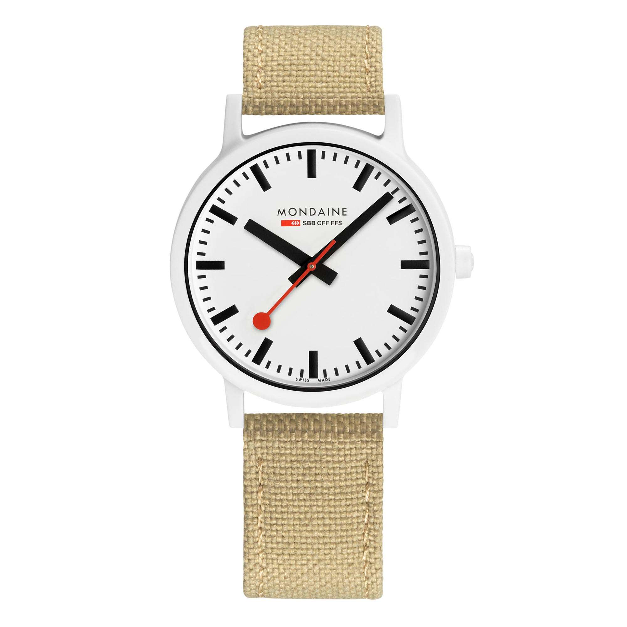 Mondaine Essence Quartz Weißes Zifferblatt Textilarmband Uhr MS1.41110.LS