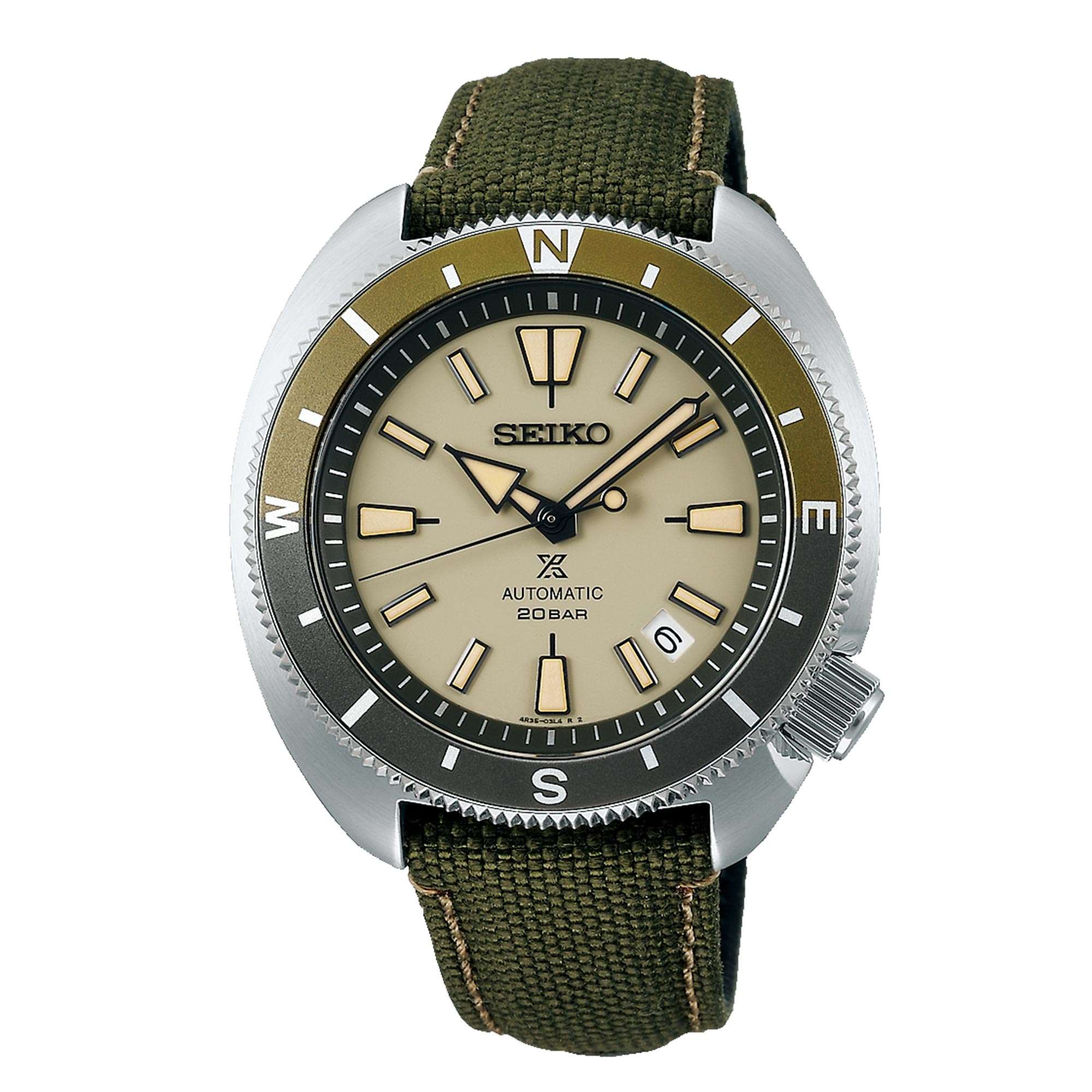 Seiko Prospex Tortoise Automatikwerk Tan Zifferblatt Polyesterarmband Herren Uhr SRPG13K1