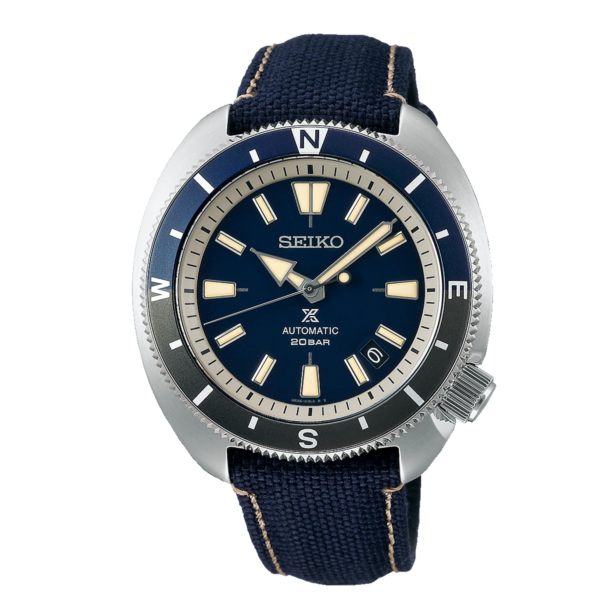 Seiko Prospex Tortoise Automatikwerk Blaues Zifferblatt Polyesterarmband Herren Uhr SRPG15K1