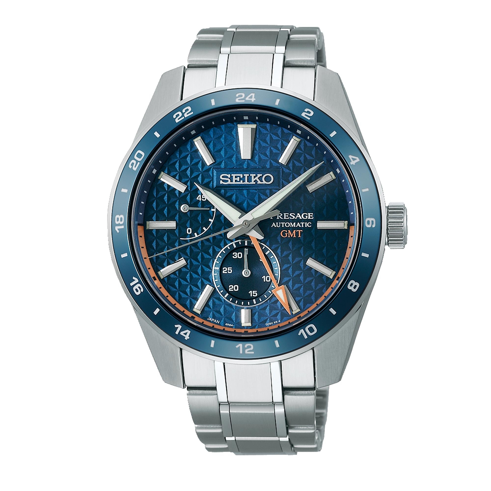 Seiko Presage Sharp Edged GMT Automatik Bewegung Blaues Zifferblatt Edelstahlarmband SPB217J1