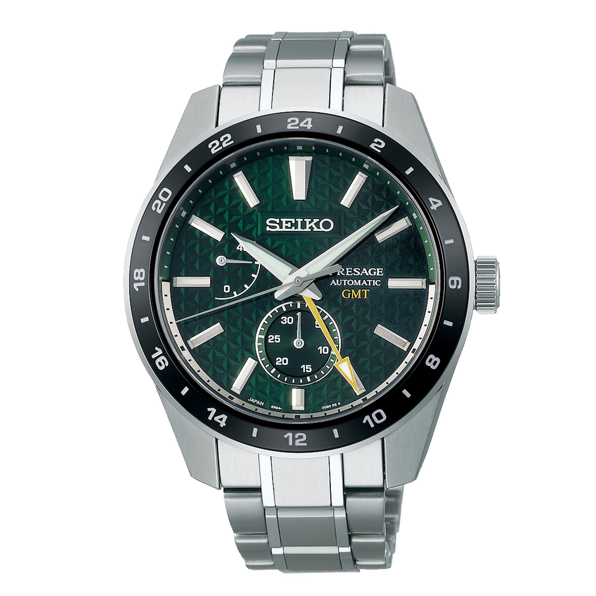 Seiko Presage Sharp Edged GMT Automatik Grünes Zifferblatt Edelstahlarmband SPB219J1
