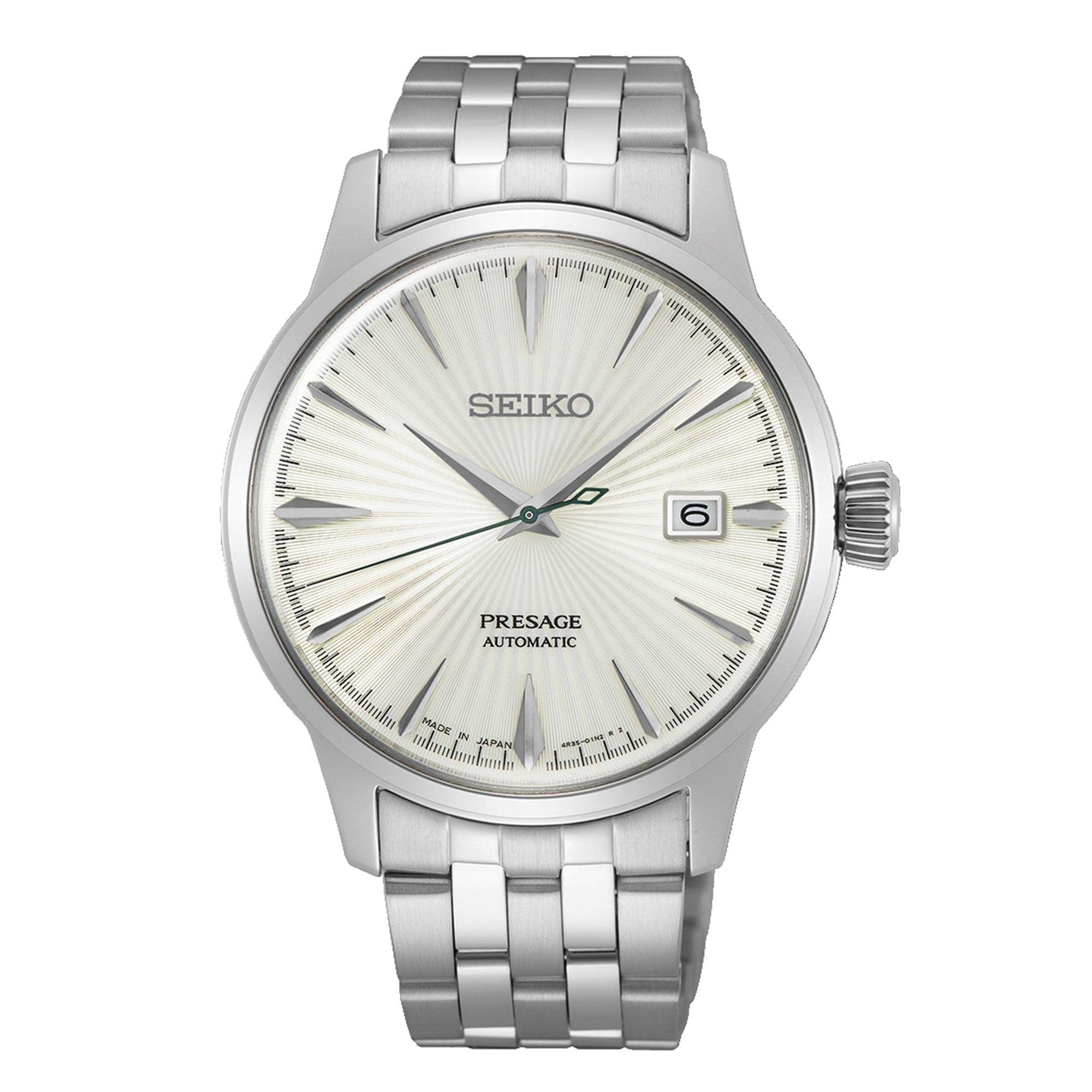 Seiko Presage Cocktail Time "Martini" Silbernes Zifferblatt Edelstahlarmband Herren Uhr SRPG23J1