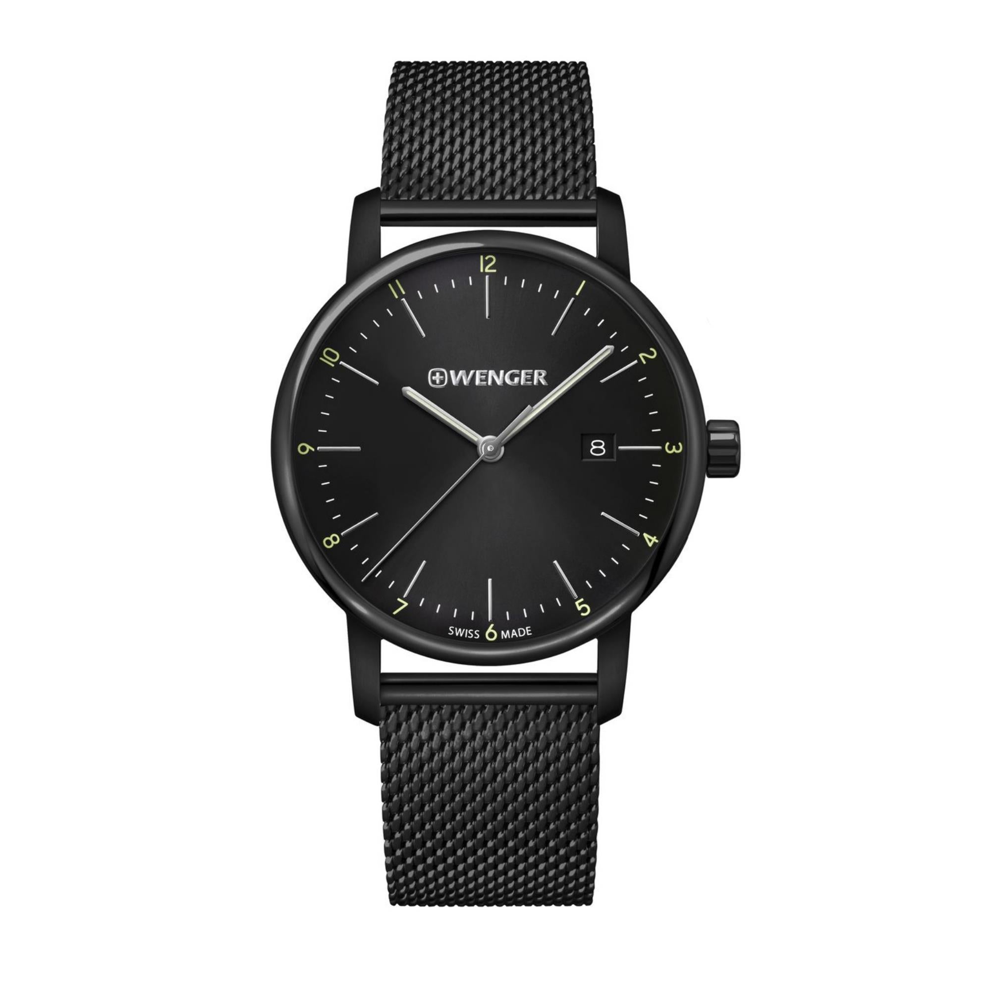 Wenger Urban Classic Quarz Schwarzes Zifferblatt Schwarzes Edelstahlarmband Herrenuhr 01.1741.137