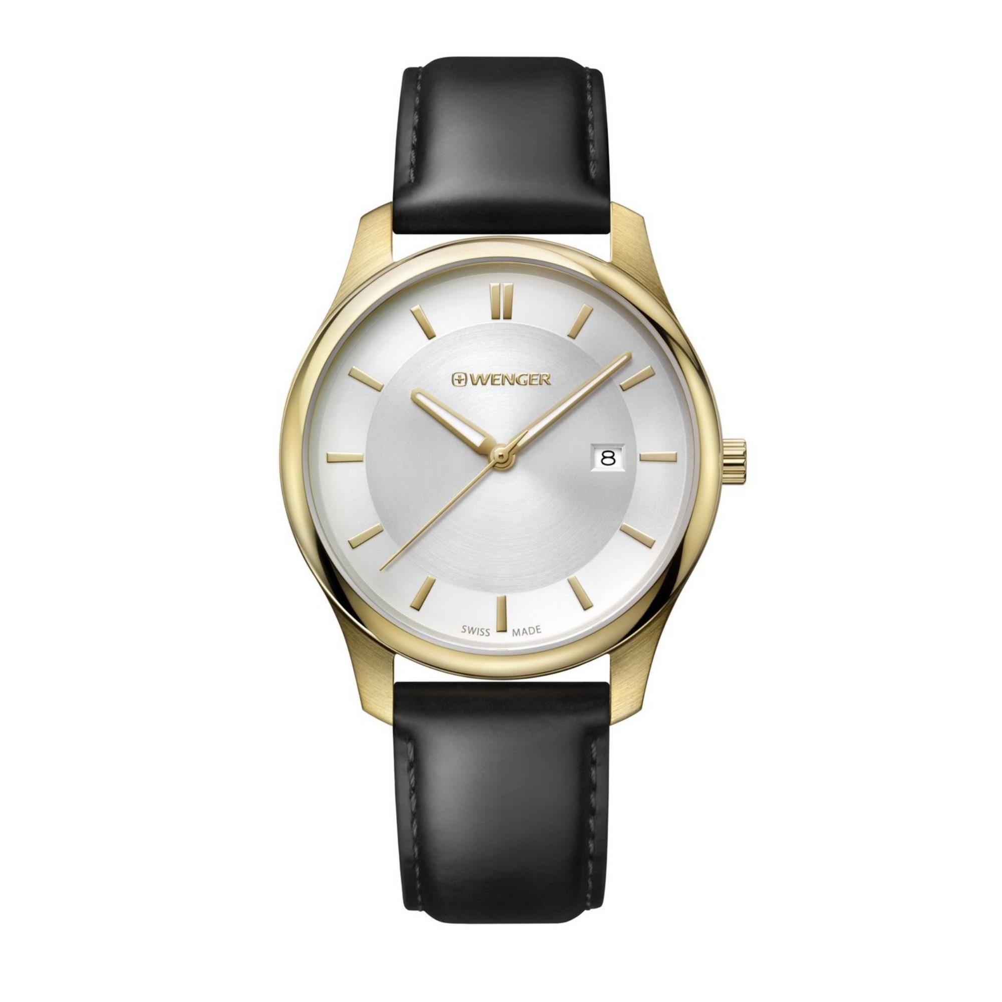 Wenger City Classic Weißes Zifferblatt Schwarzes Lederarmband Herrenuhr 01.1441.106