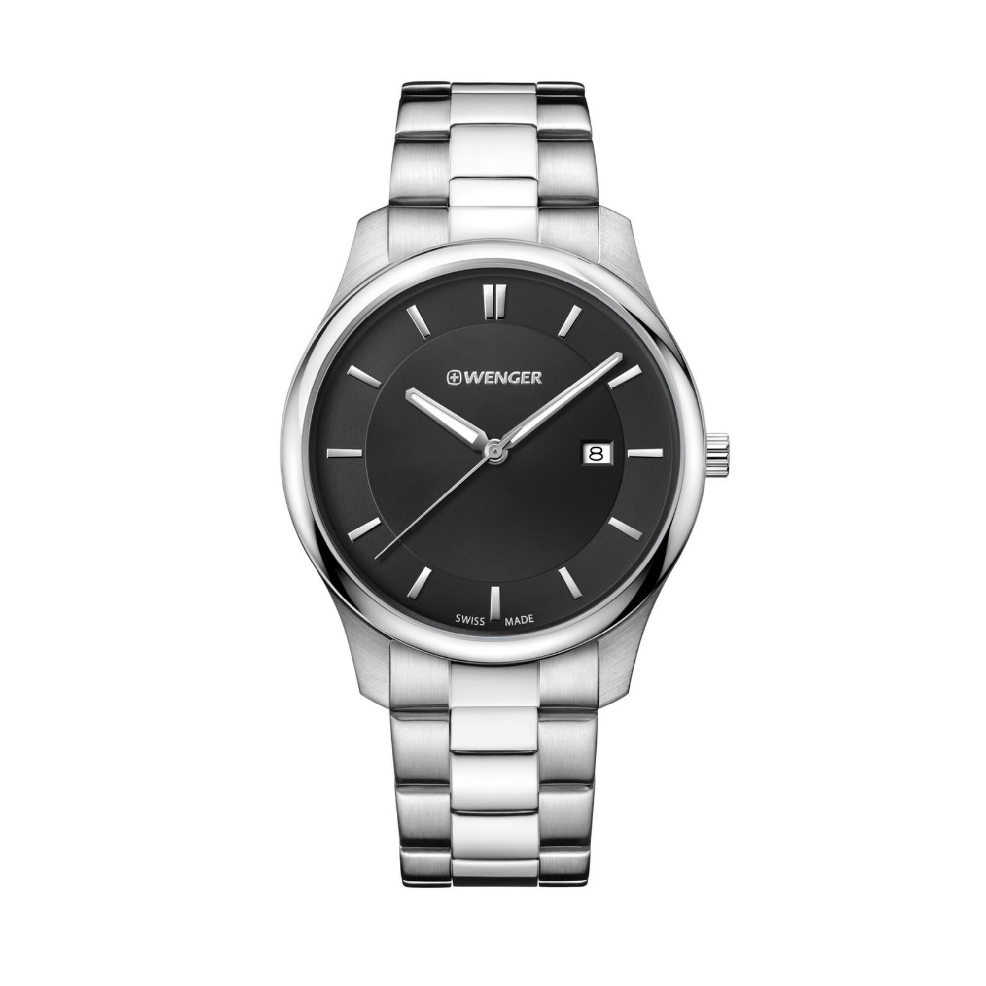 Wenger City Classic Schwarzes Zifferblatt Edelstahlarmband Herrenuhr 01.1441.104