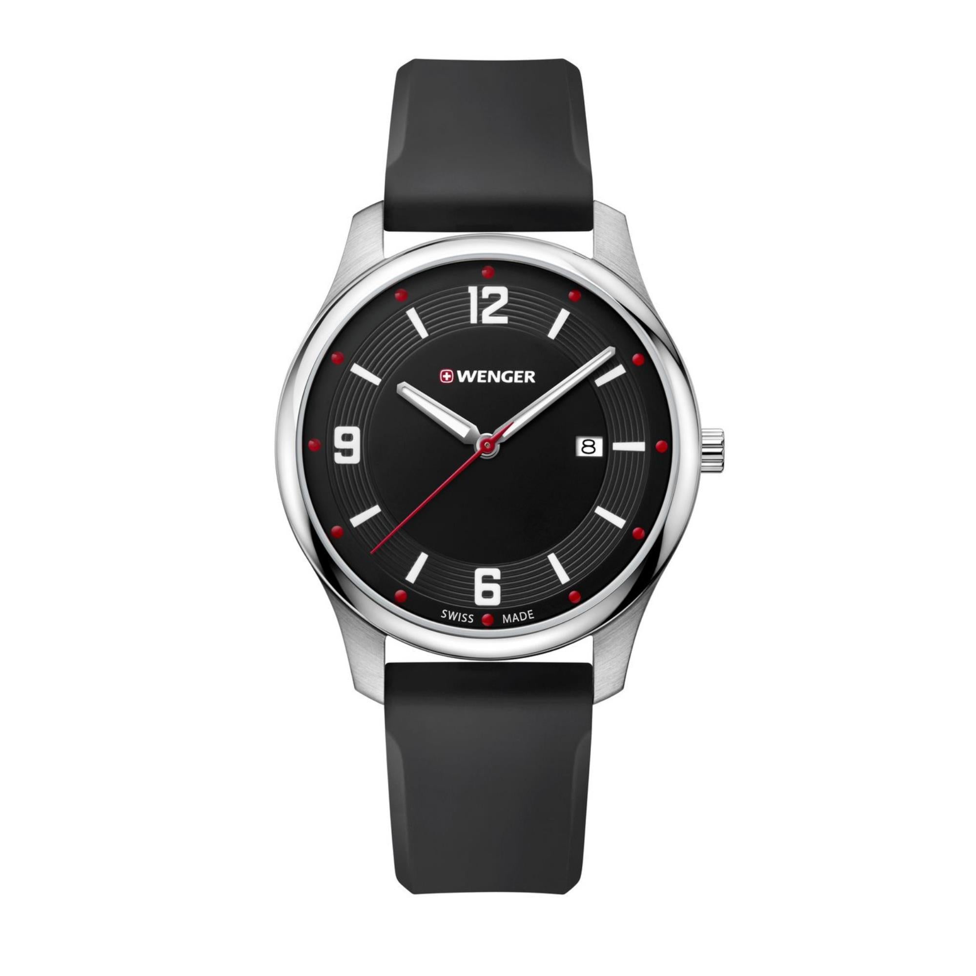 Wenger City Active Black Dial Black Silicone Strap Men's Watch 01.1441.109