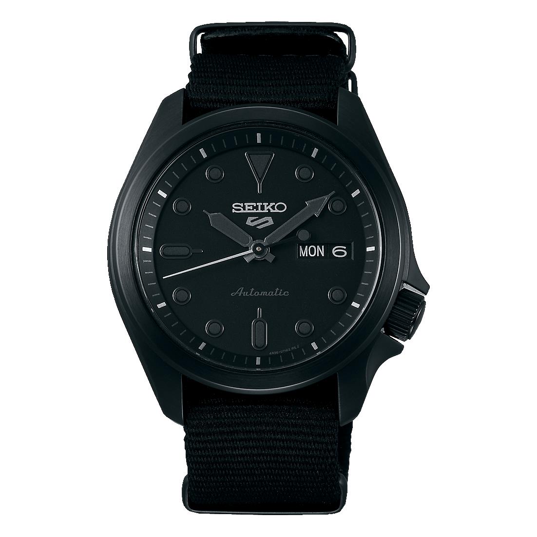 Seiko 5 Sports Solid Boy  Automatic Midnight Black Dial Nylon Strap Men's Watch SRPE69K1