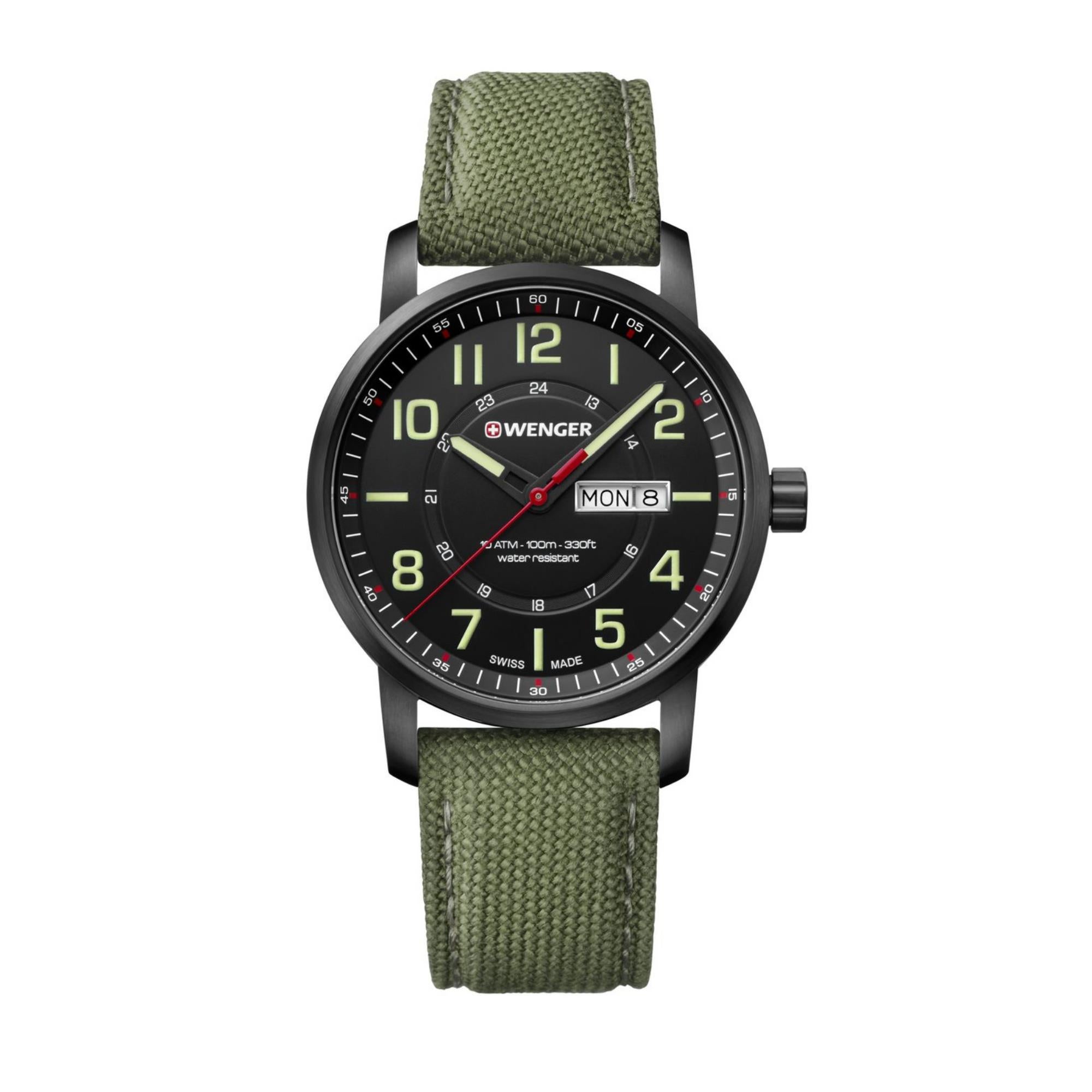Wenger Attitude Quartz Black Dial Green Nylon Strap Men's Watch 01.1541.104