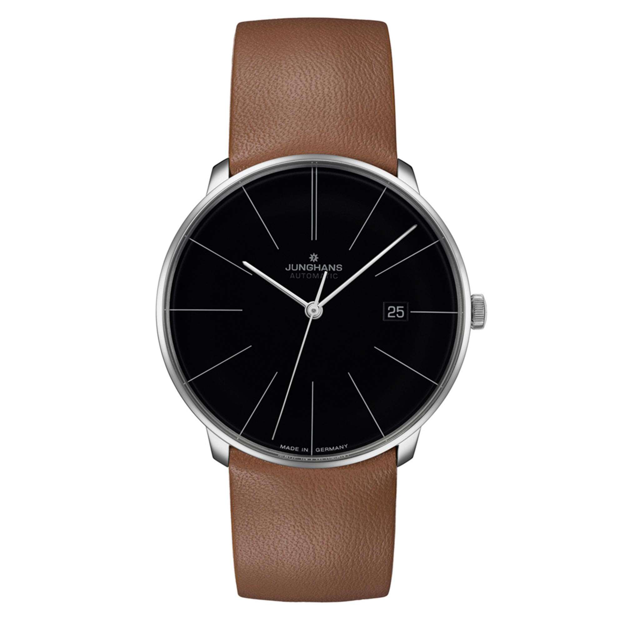 Junghans Meister Fein Automatik Schwarzes Zifferblatt Braunes Lederarmband Herren Uhr 27/4154.00