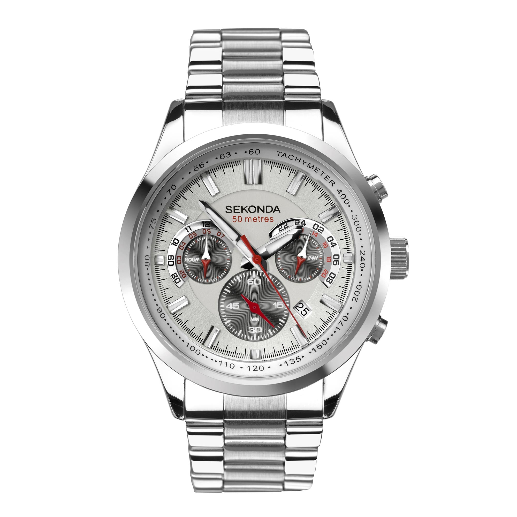 Sekonda Chronograph Quarz Weißes Zifferblatt Edelstahl Armband Herren Uhr 1616