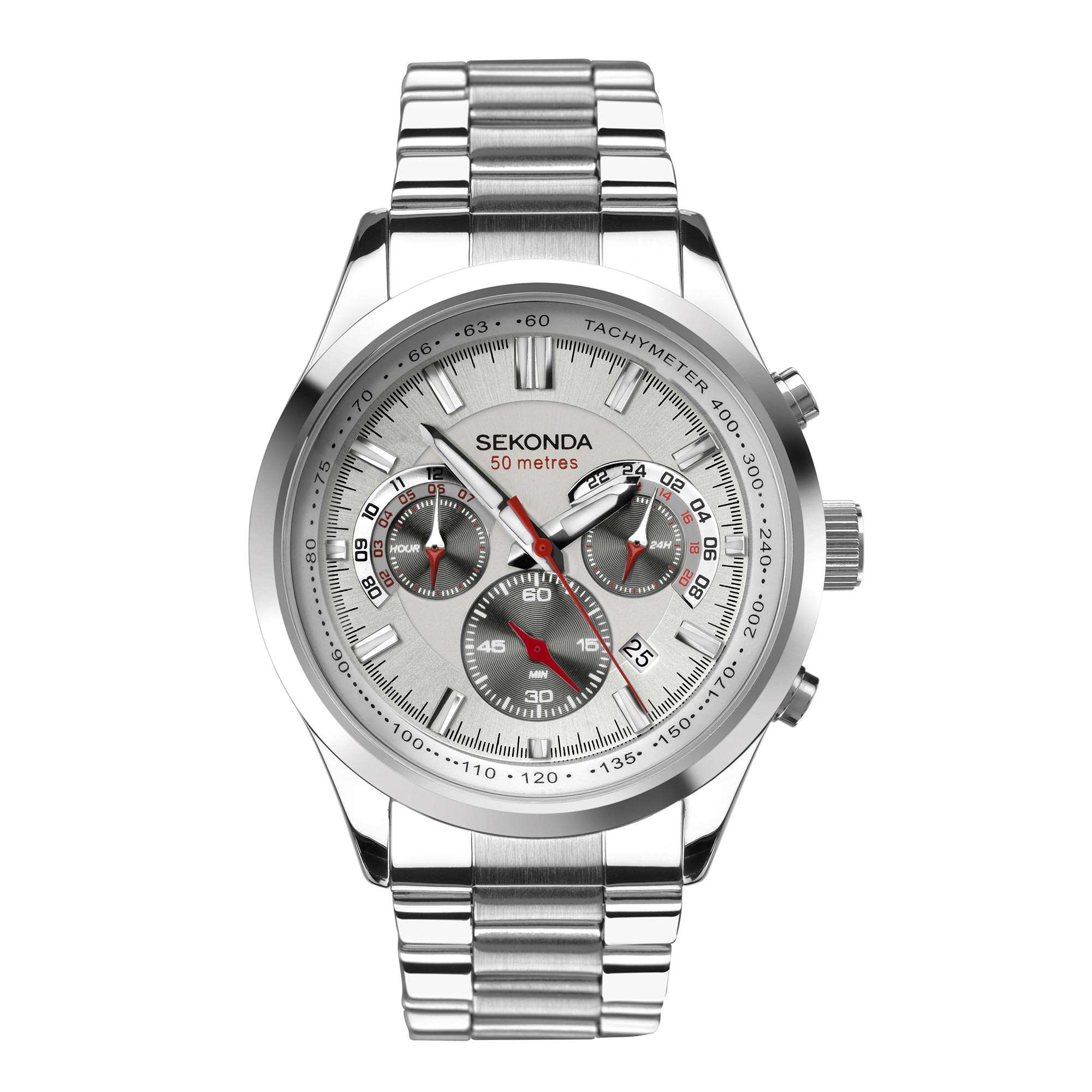 Sekonda Chronograph Quarz Weißes Zifferblatt Edelstahl Armband Herren Uhr 1616