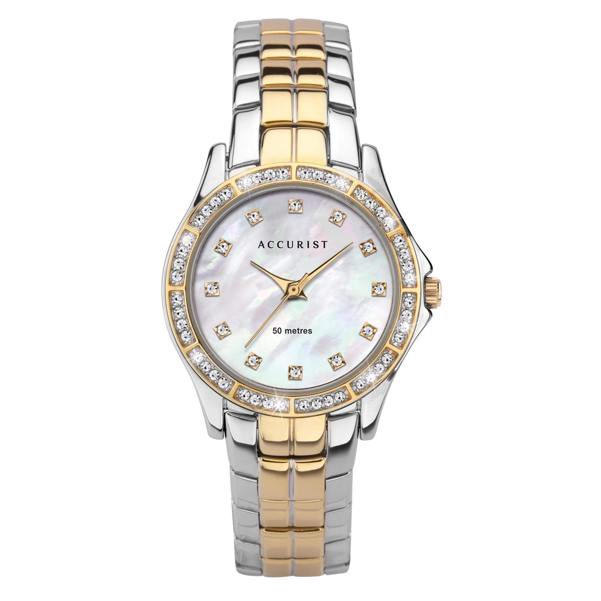Accurist Quarz Perlmutt Zifferblatt Gold/Silber Edelstahl Armband Damen Uhr 8334