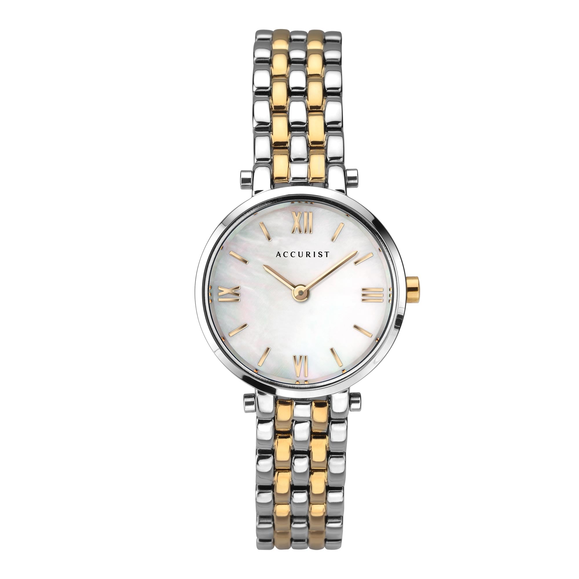 Accurist Quarz Bewegung Weißes Zifferblatt Edelstahl Armband Damen Uhr 8360