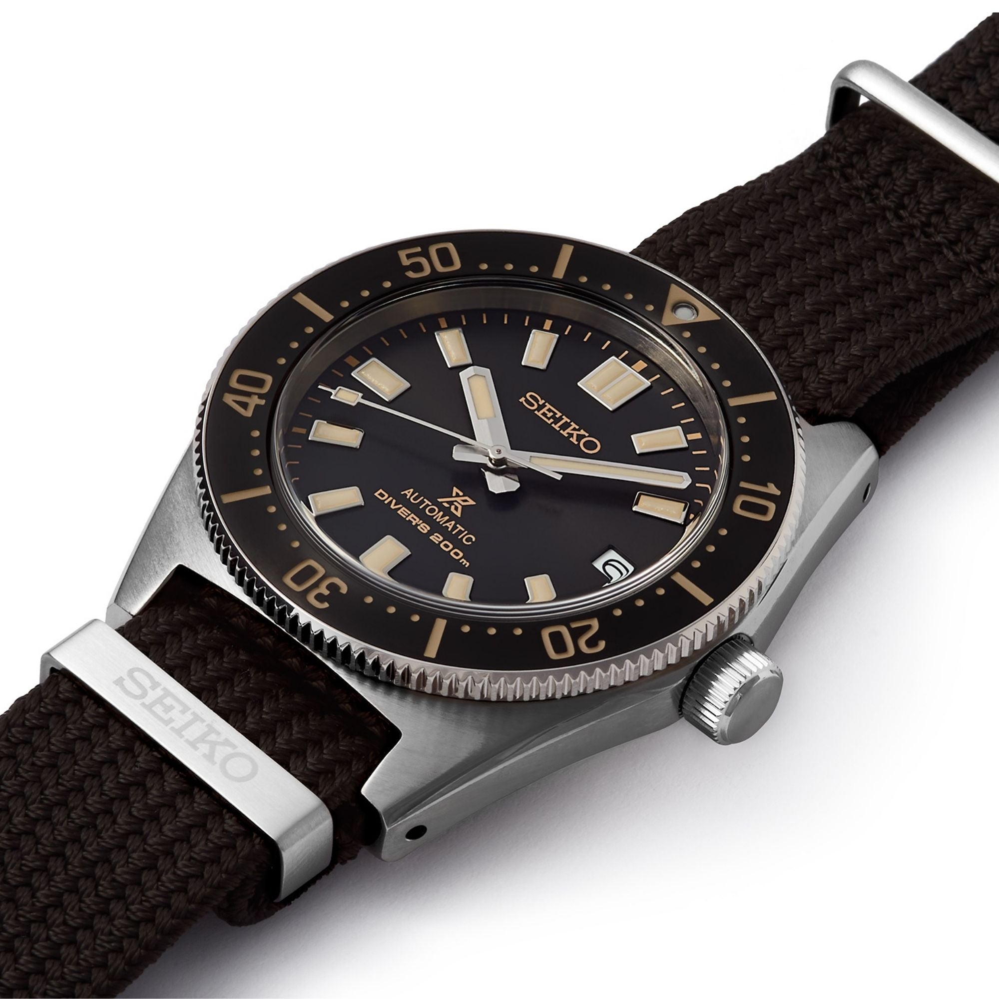 Seiko Prospex Erste japanische Taucheruhr Neuinterpretation Automatik Schwarzes Zifferblatt Nylonarmband Herrenarmbanduhr SPB239J1