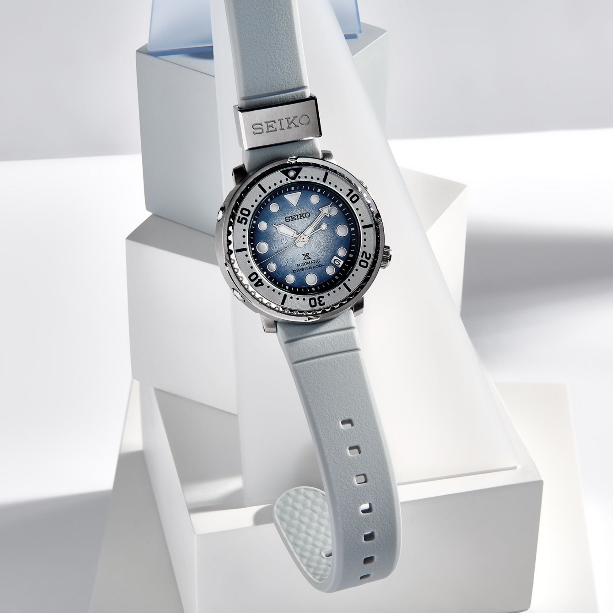 Seiko Prospex Antarctica Tuna Save the Ocean Automatik Blaues Zifferblatt Silikonarmband Herrenarmbanduhr SRPG59K1