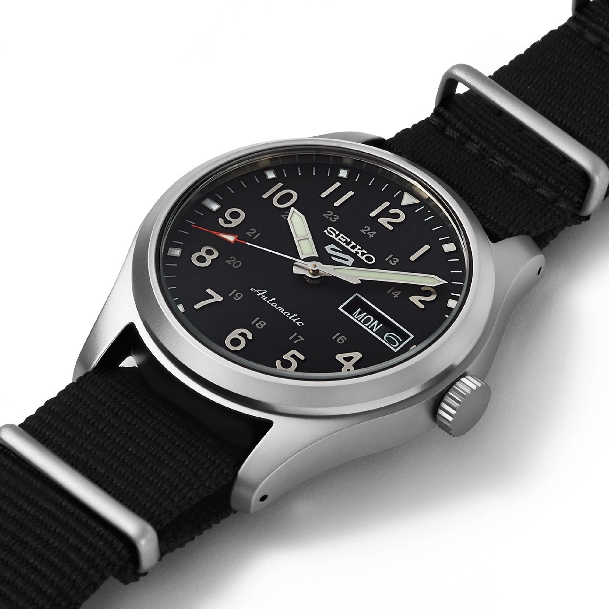 Seiko 5 Sports Field Military Watch Automatic Black Dial Black NATO Strap Men's Watch SRPG37K1