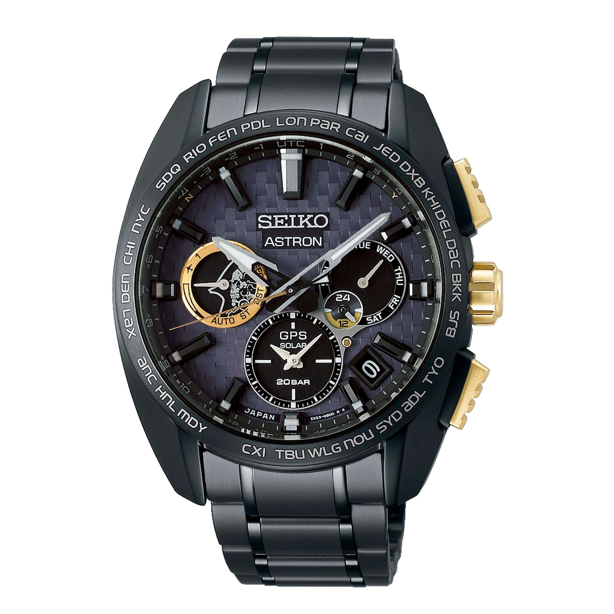 Seiko Astron KOJIMA Limited Edition GPS Solar Schwarzes Zifferblatt Schwarzes PVD Titanarmband Herrenarmbanduhr SSH097J1