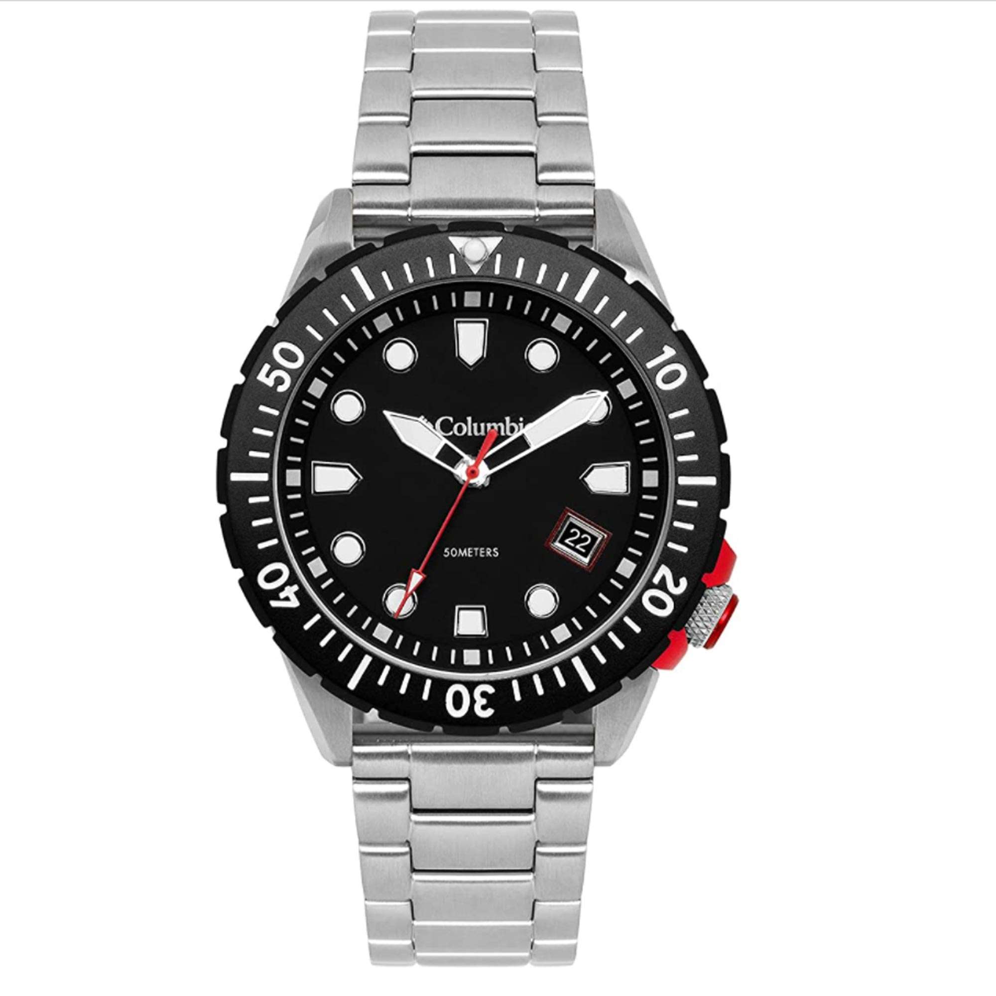 Columbia Pacific Outlander Tauchen Quarz Schwarzes Zifferblatt Stahlarmband Herrenarmbanduhr CSC04-007