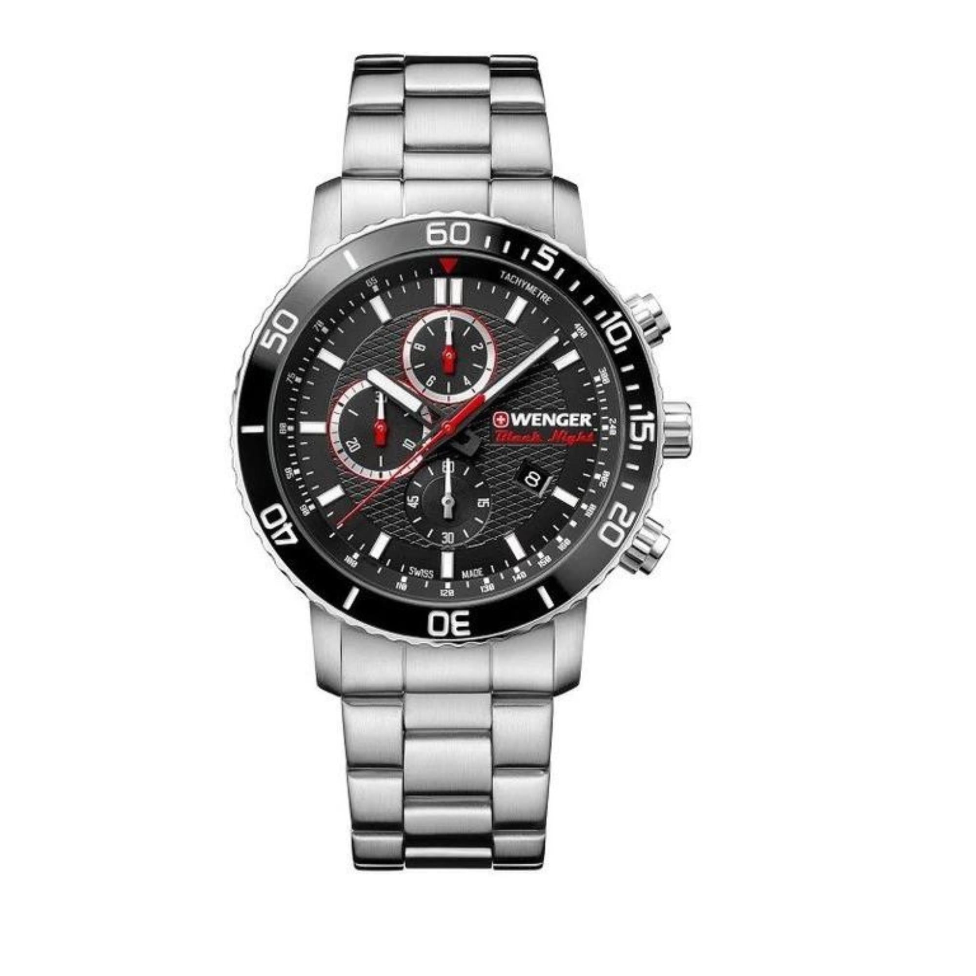Wenger Roadster Black Night Quarz Schwarzes Zifferblatt Silberstahl Herren Uhr 01.1843.106