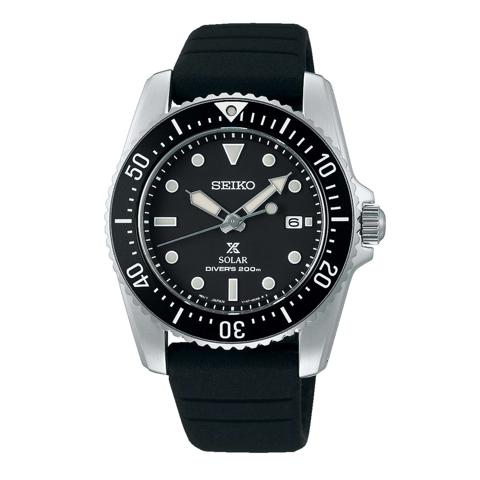 Seiko Prospex Kompakt Scuba Solar Schwarzes Zifferblatt Schwarzes Armband Herren Uhr SNE573P1