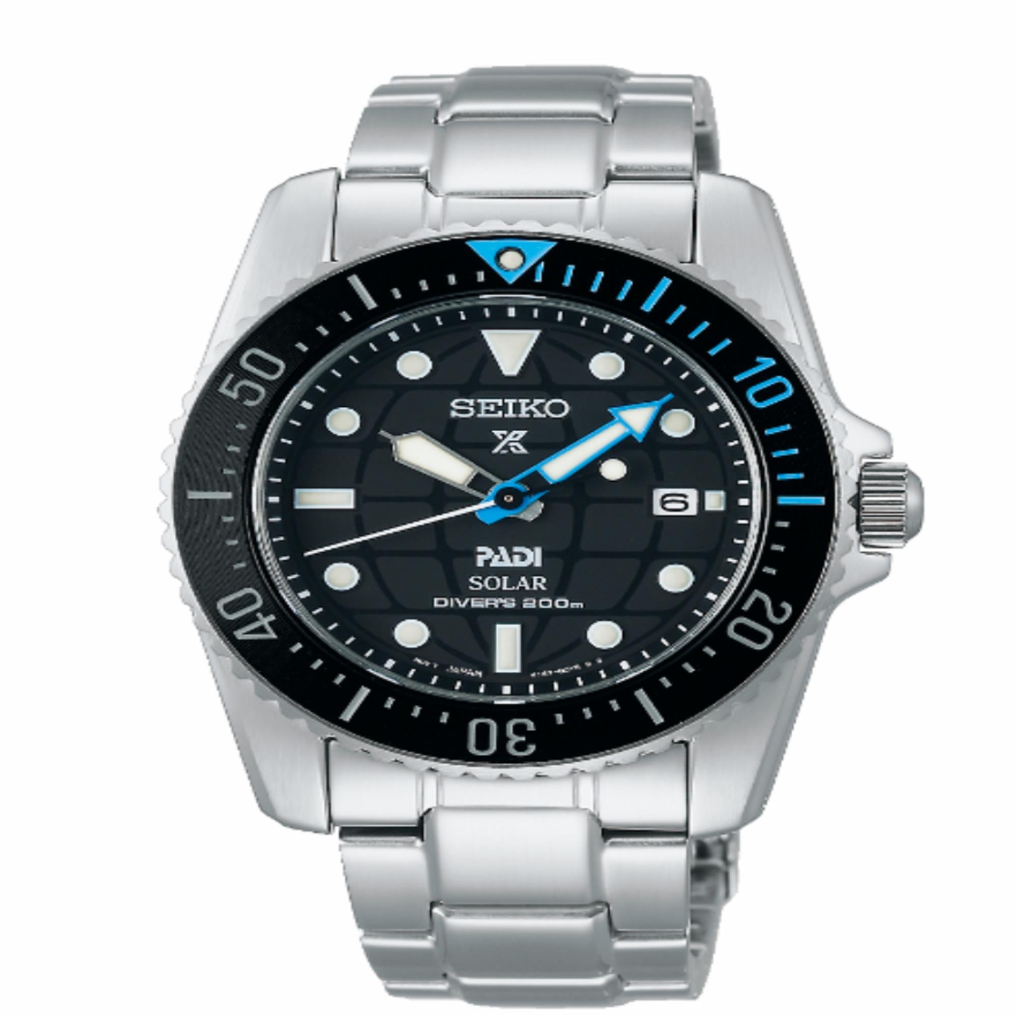 Seiko Prospex PADI Solar Blaues Zifferblatt Edelstahlarmband Herren Uhr SNE575P1
