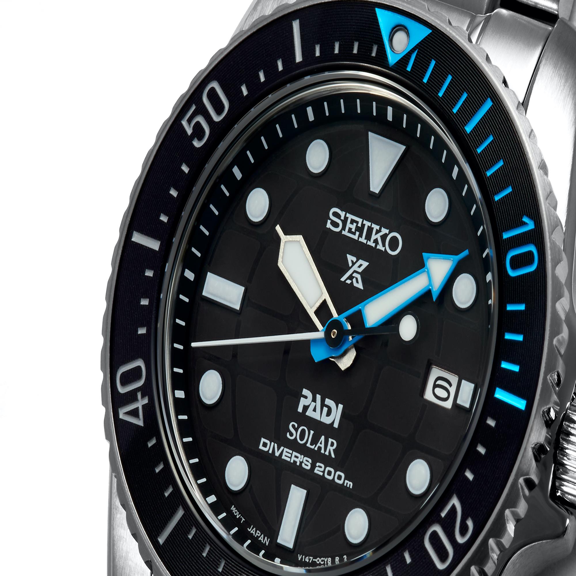 Seiko Prospex PADI Solar Blaues Zifferblatt Edelstahlarmband Herren Uhr SNE575P1