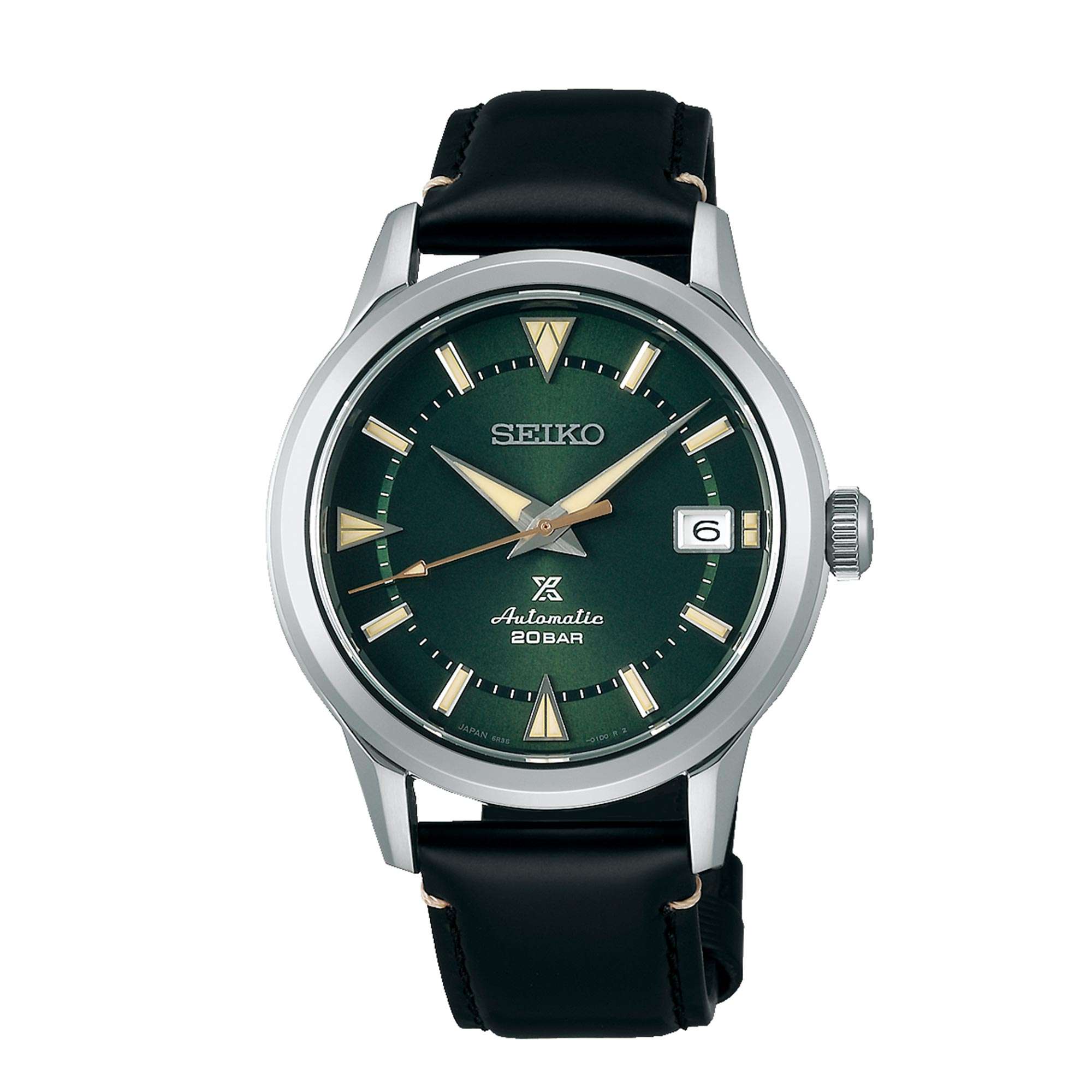 Seiko Prospex 1959 Alpinist Automatik Grünes Zifferblatt Schwarzes Lederarmband Herren Uhr SPB245J1