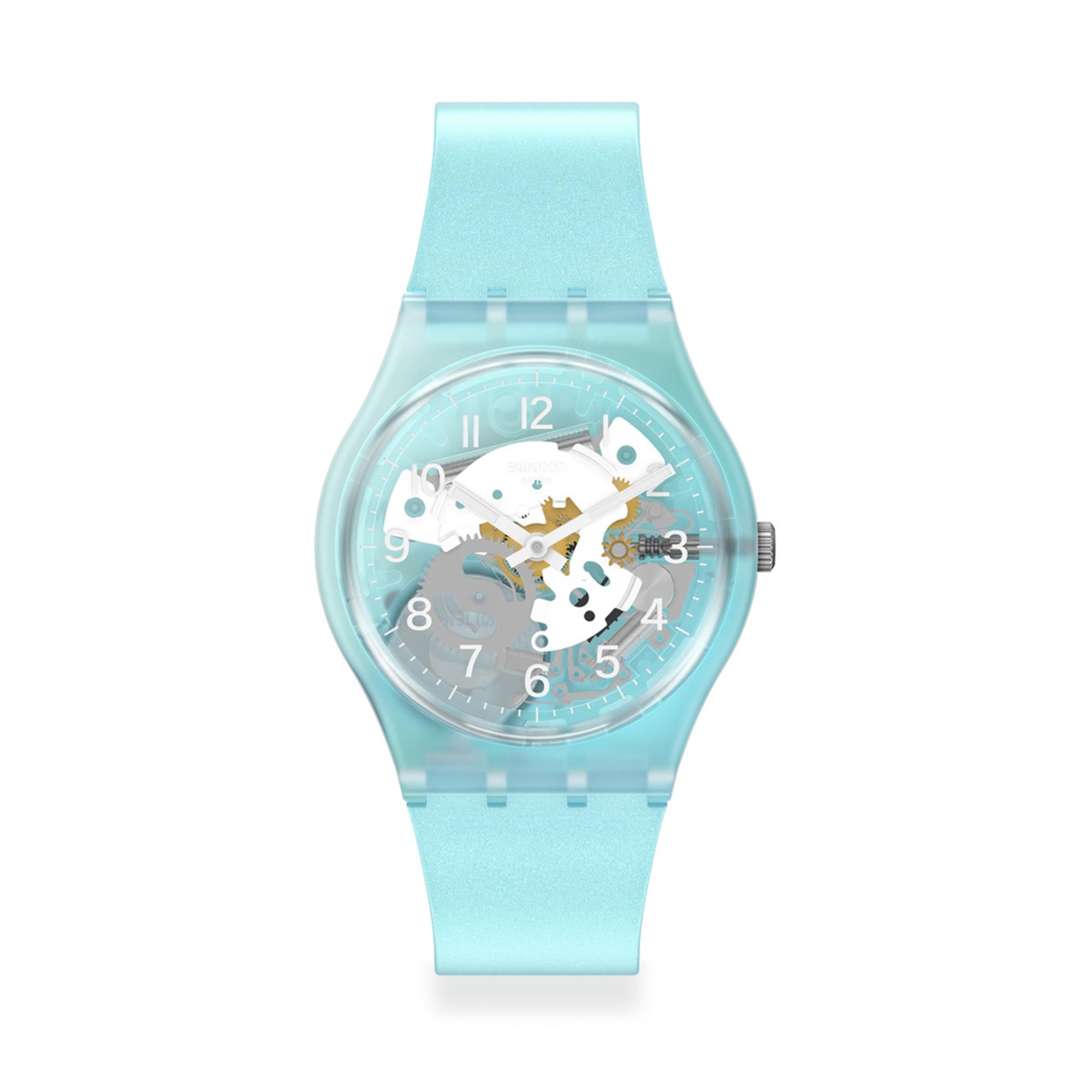 Swatch 'Morning Sky' Quarz Uhr mit blauem Zifferblatt und blauem Silikonarmband GL125