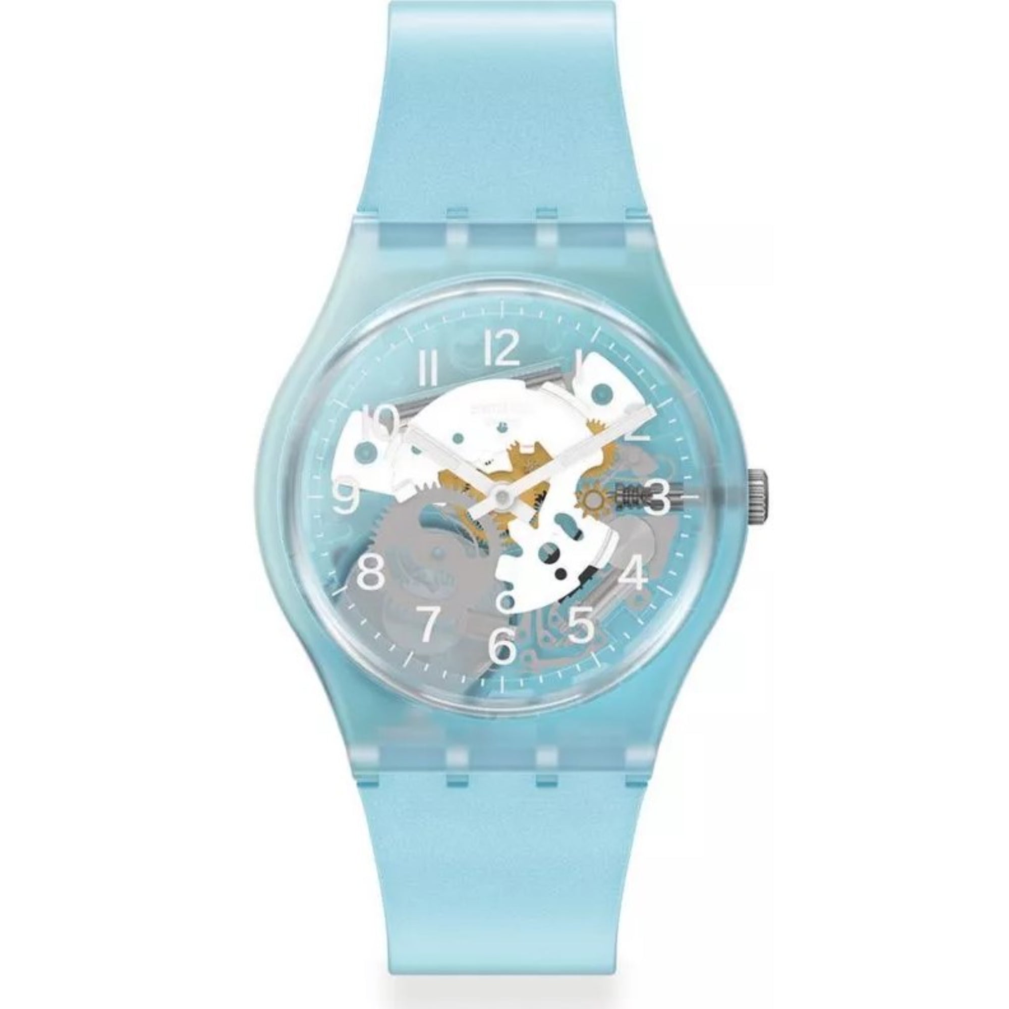 Swatch 'Morning Sky' Quarz Uhr mit blauem Zifferblatt und blauem Silikonarmband GL125