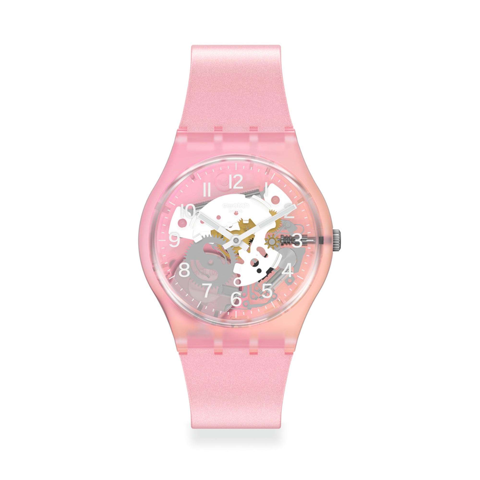 Swatch 'Skydawn' Quarz Rosa Zifferblatt Rosa Silikonarmband Uhr GP173