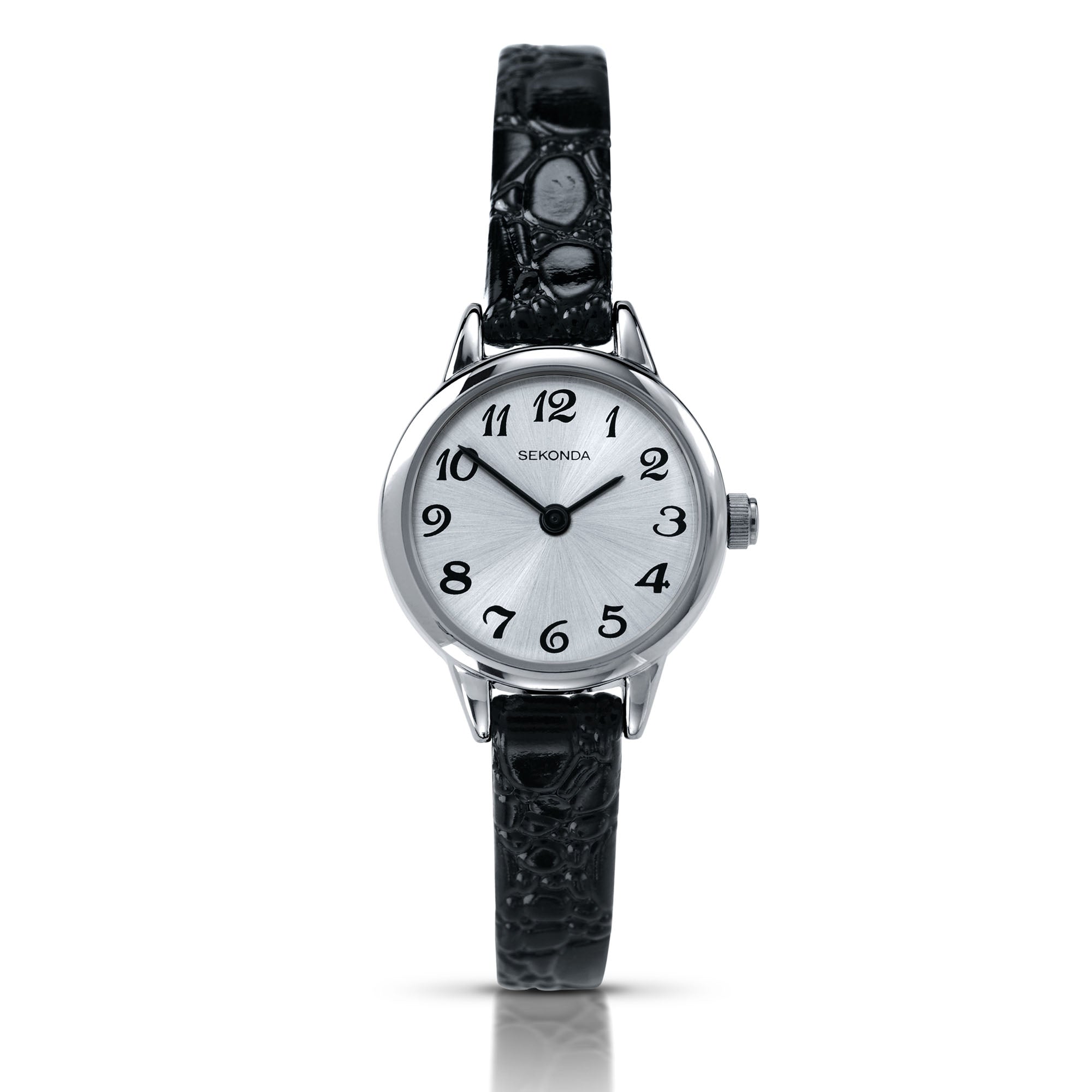 Sekonda Classic Quarz Silbernes Zifferblatt Schwarzes Lederarmband Damenarmbanduhr 4471