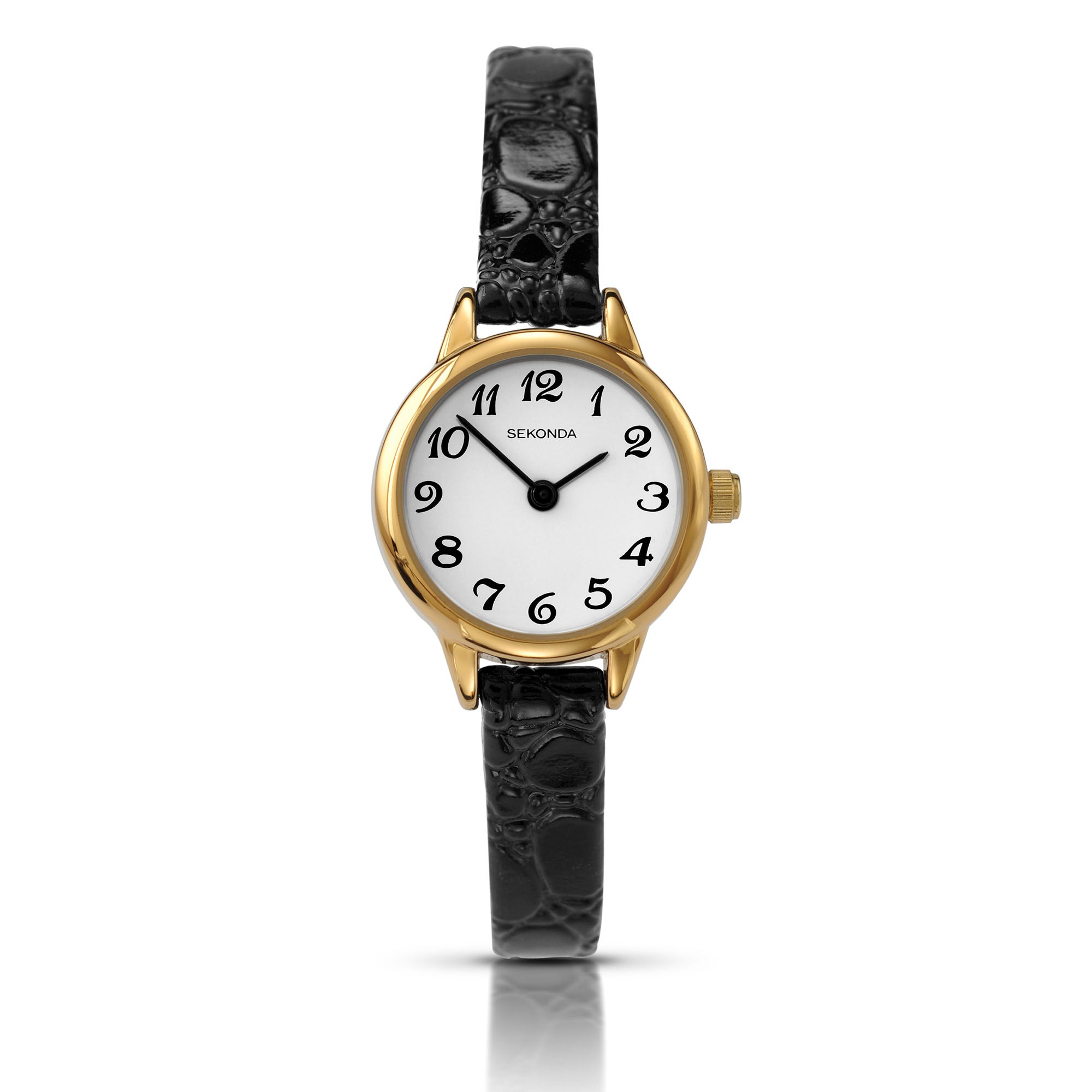 Sekonda Classic Quarz Weißes Zifferblatt Schwarzes Lederarmband Damen Uhr 4473