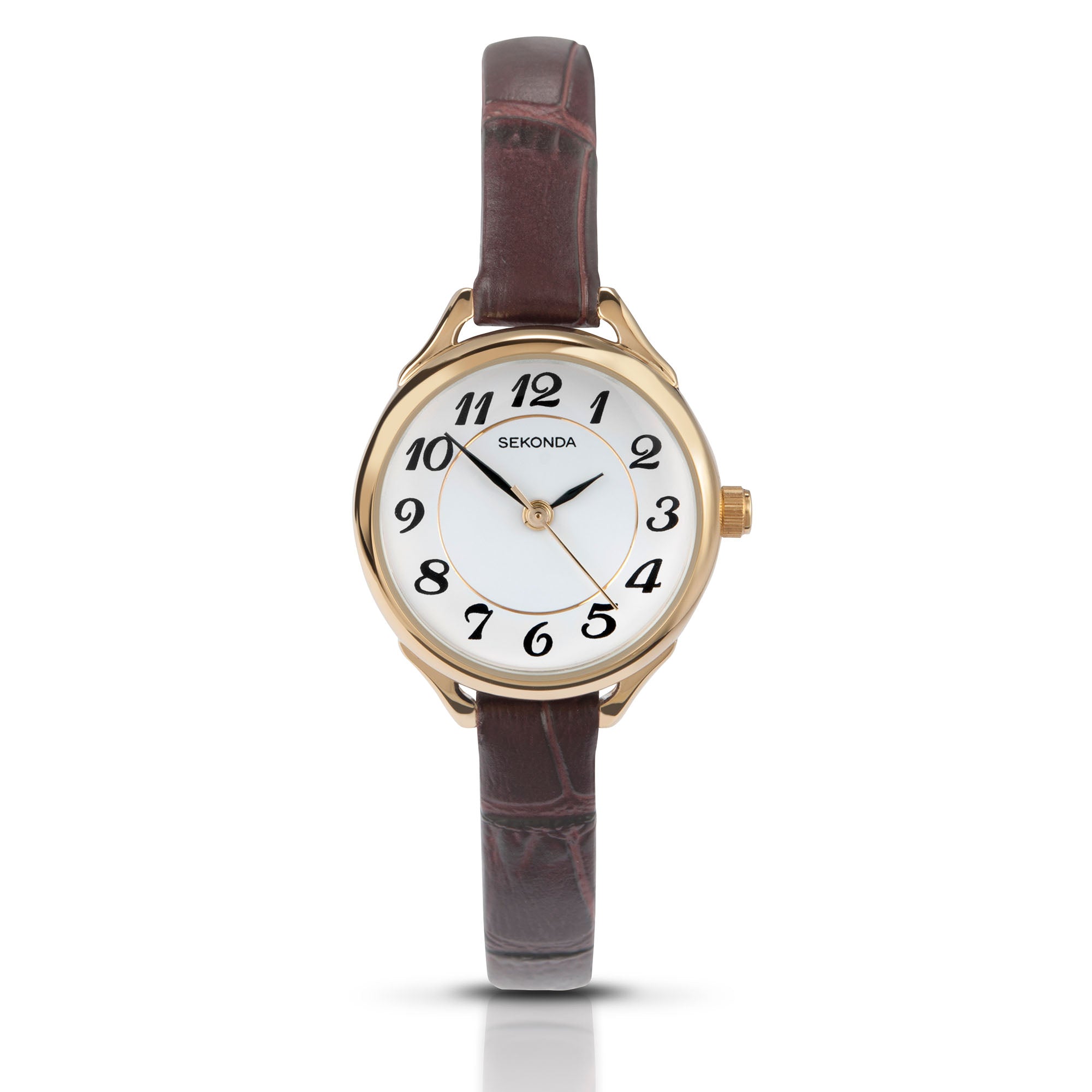 Sekonda Classic Quartz White Dial Brown Leather Strap Ladies Watch 4701