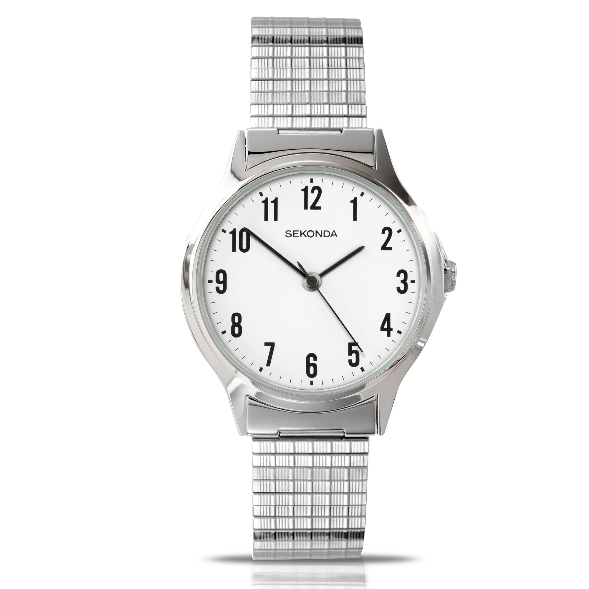 Sekonda Classic Quarz Weiß Zifferblatt Silber Expander Edelstahl Armband Herren Uhr 3751