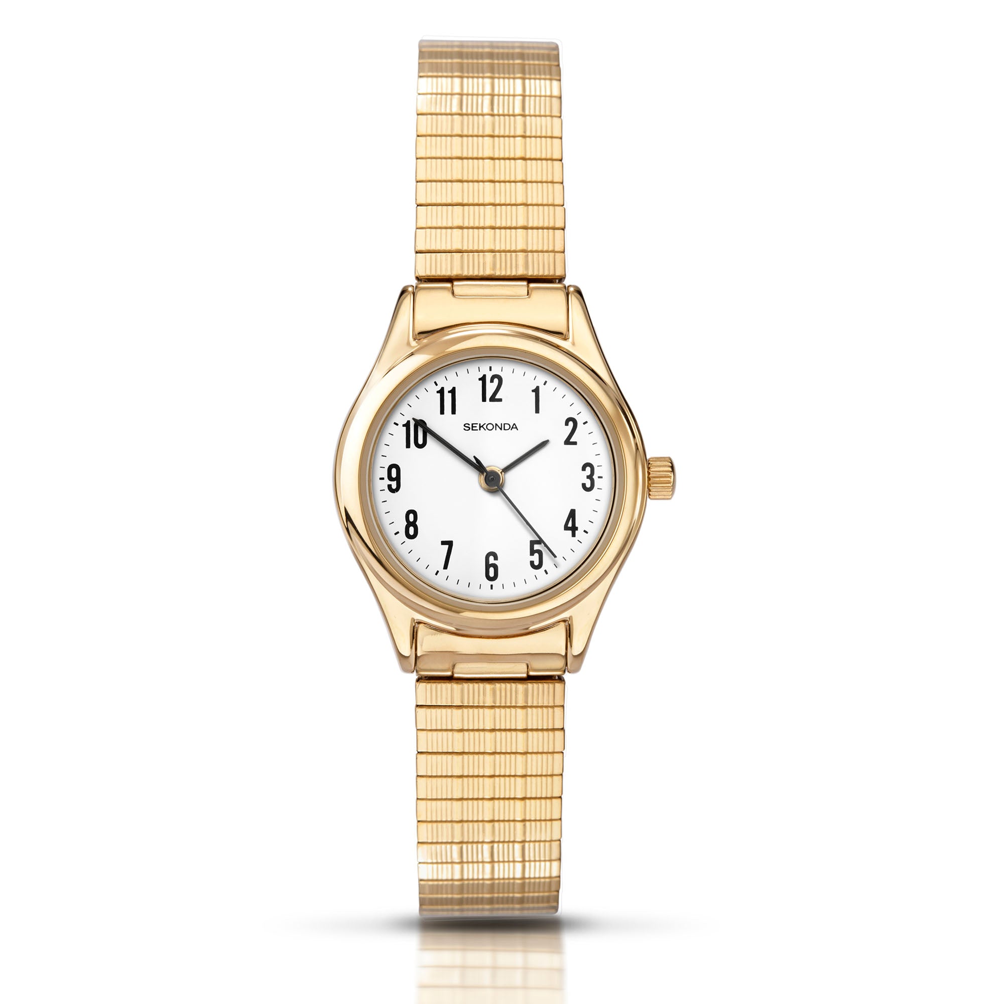 Sekonda Classic Quarz Weißes Zifferblatt Gold PVD Expander Edelstahlarmband Damen Uhr 4602