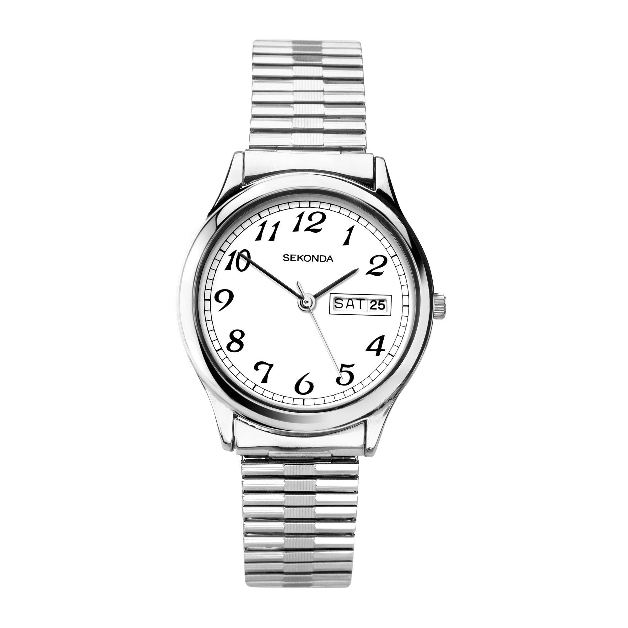 Sekonda Classic Quarz Herrenarmbanduhr mit weißem Zifferblatt und Expanderarmband 1693