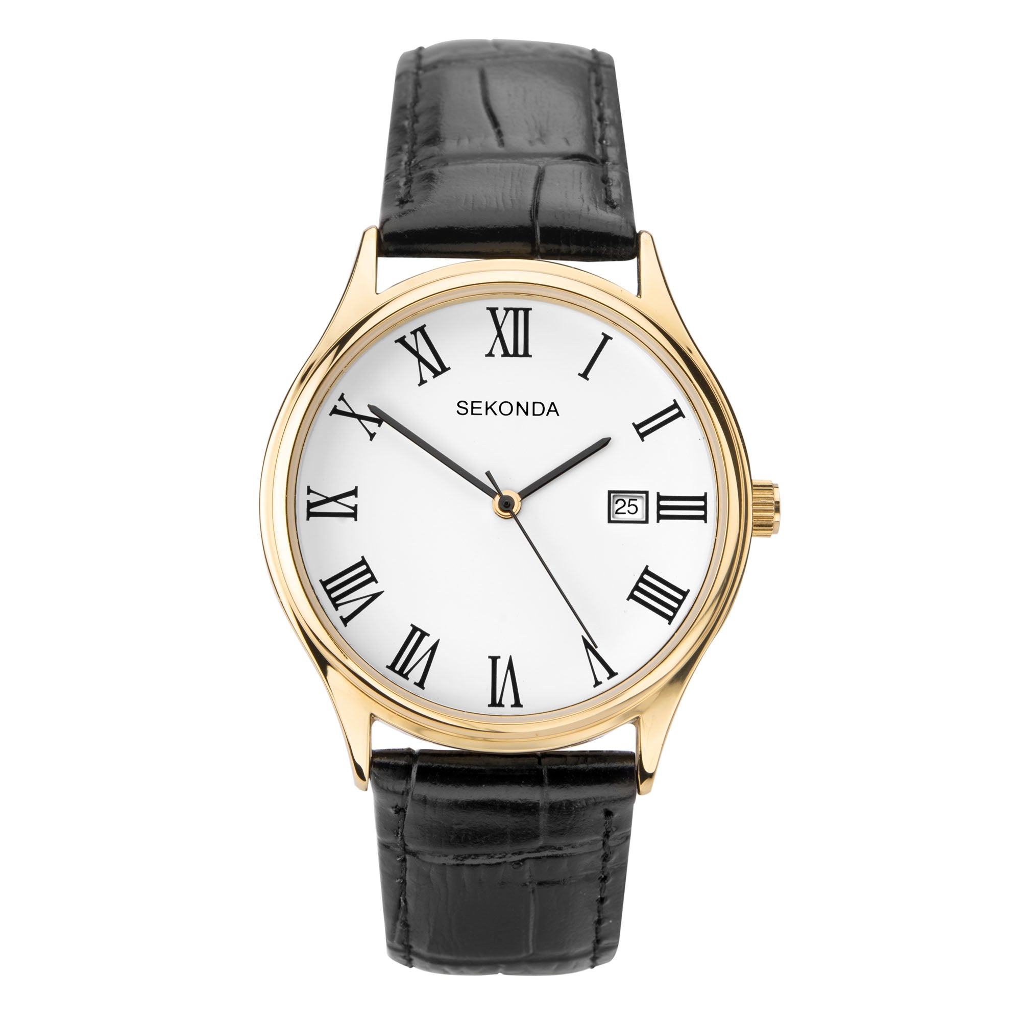 Sekonda Classic Quarz Weißes Zifferblatt Schwarzes Lederarmband Herren Uhr 1778