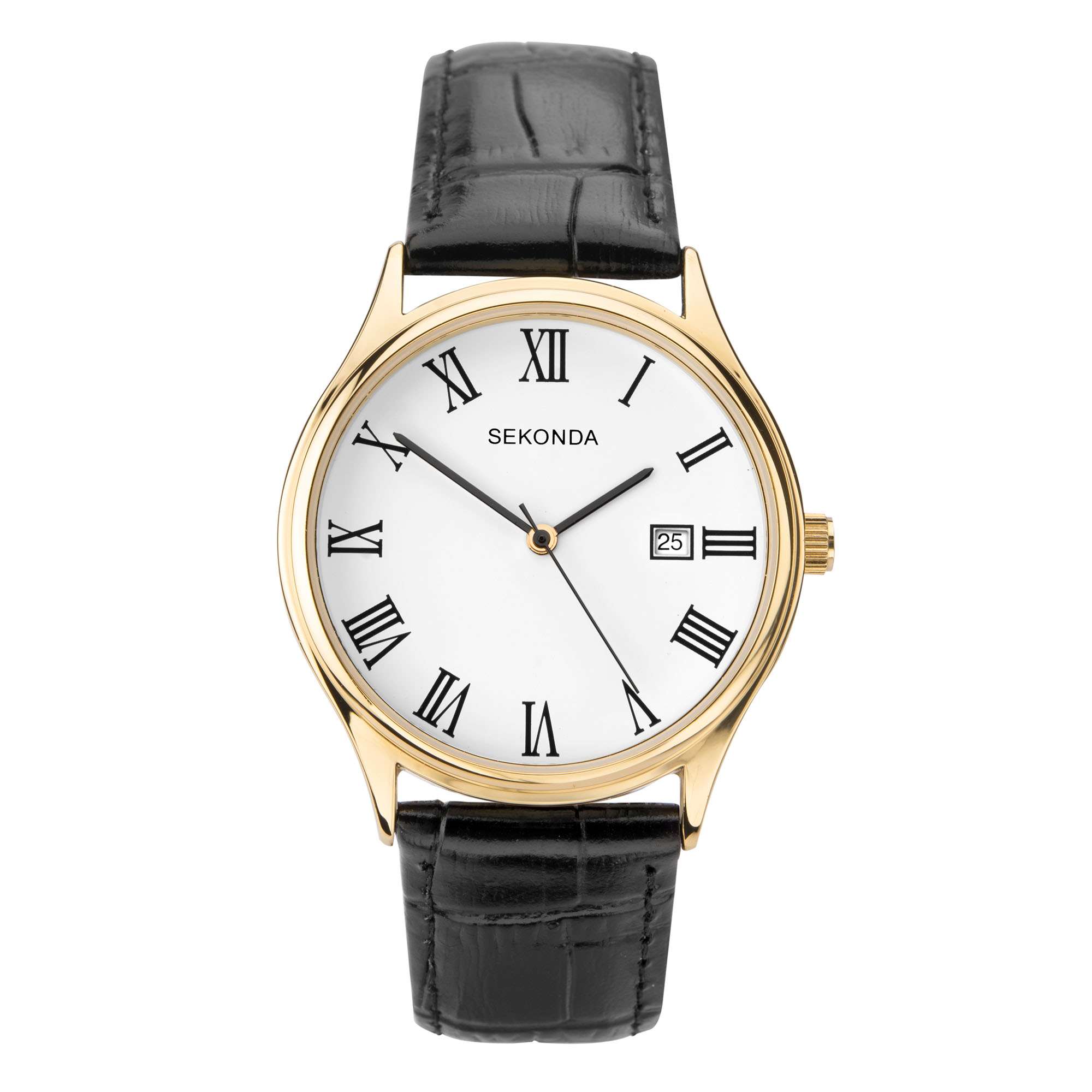 Sekonda Classic Quarz Weißes Zifferblatt Schwarzes Lederarmband Herren Uhr 1778