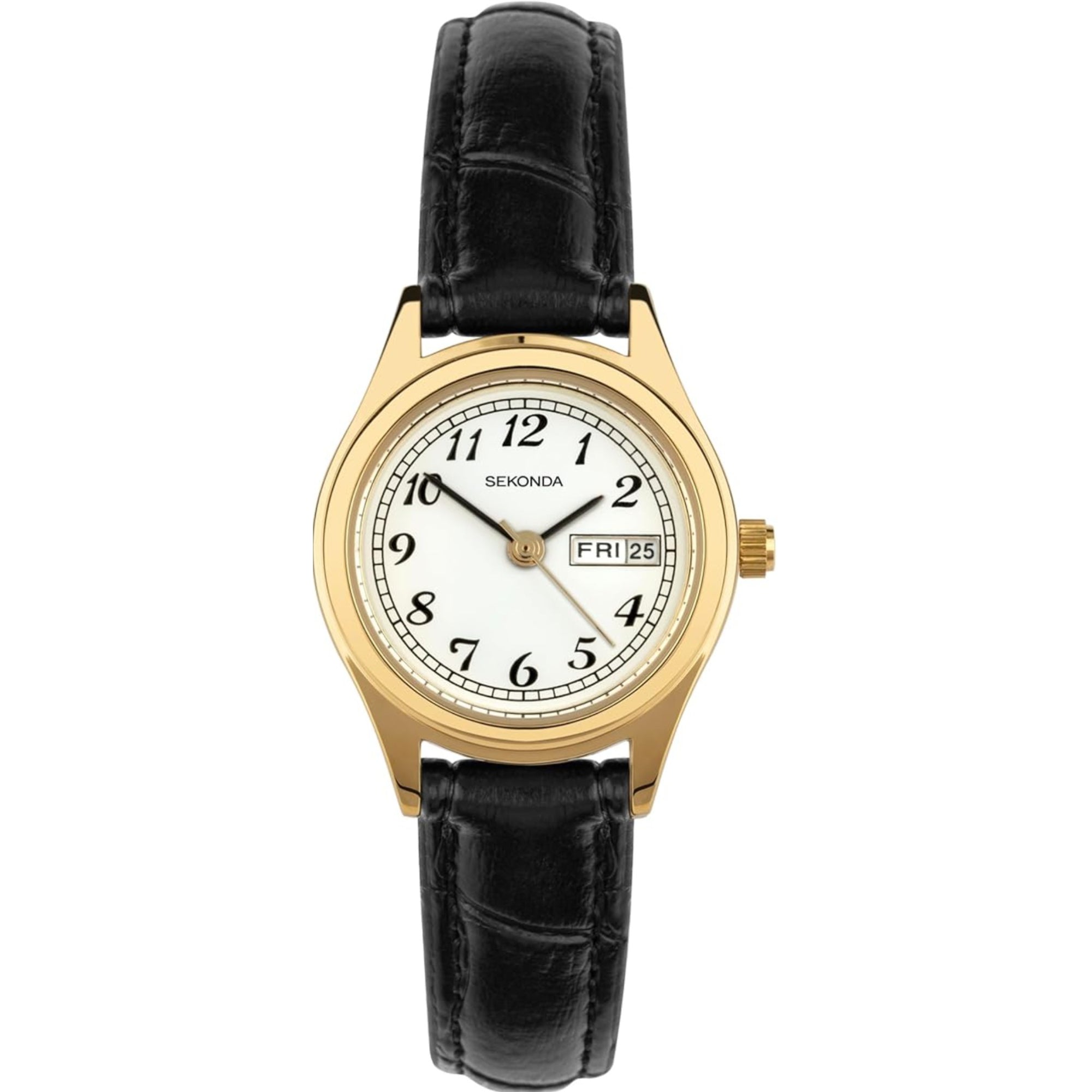 Sekonda Quartz Weißes Zifferblatt Schwarzes Lederarmband Damenarmbanduhr 4925