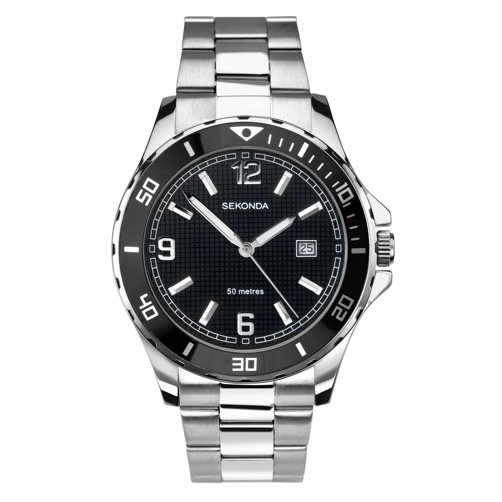 Sekonda Sports Quarz Schwarzes Zifferblatt Edelstahl Armband Herren Uhr 1513.00