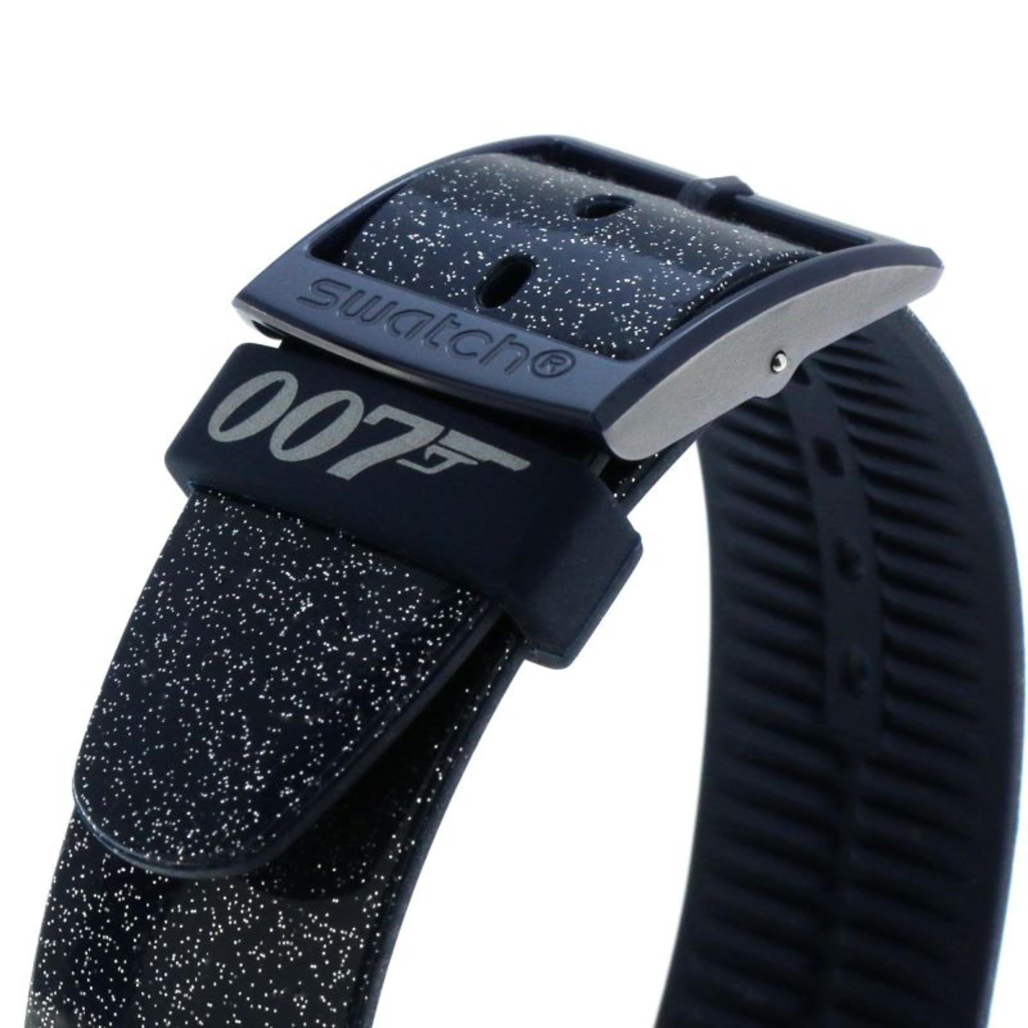 Swatch James Bond Moonraker 1979 Limitierte Sonderedition Blaues Zifferblatt Silikon Weltraumarmband Unisex Uhr SUOZ305