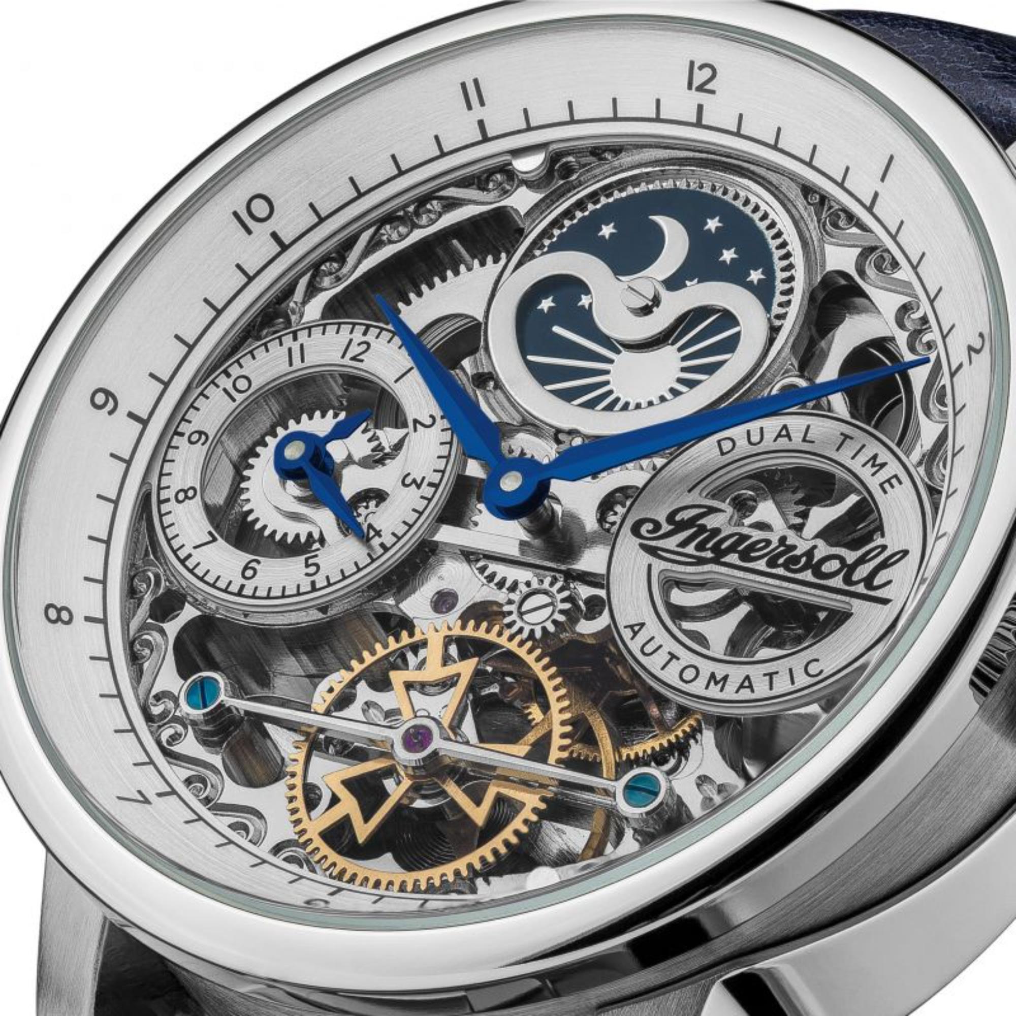 Ingersoll The Jazz Automatic Movement Skeleton Dial Blue Leather Strap Men's Watch I07702